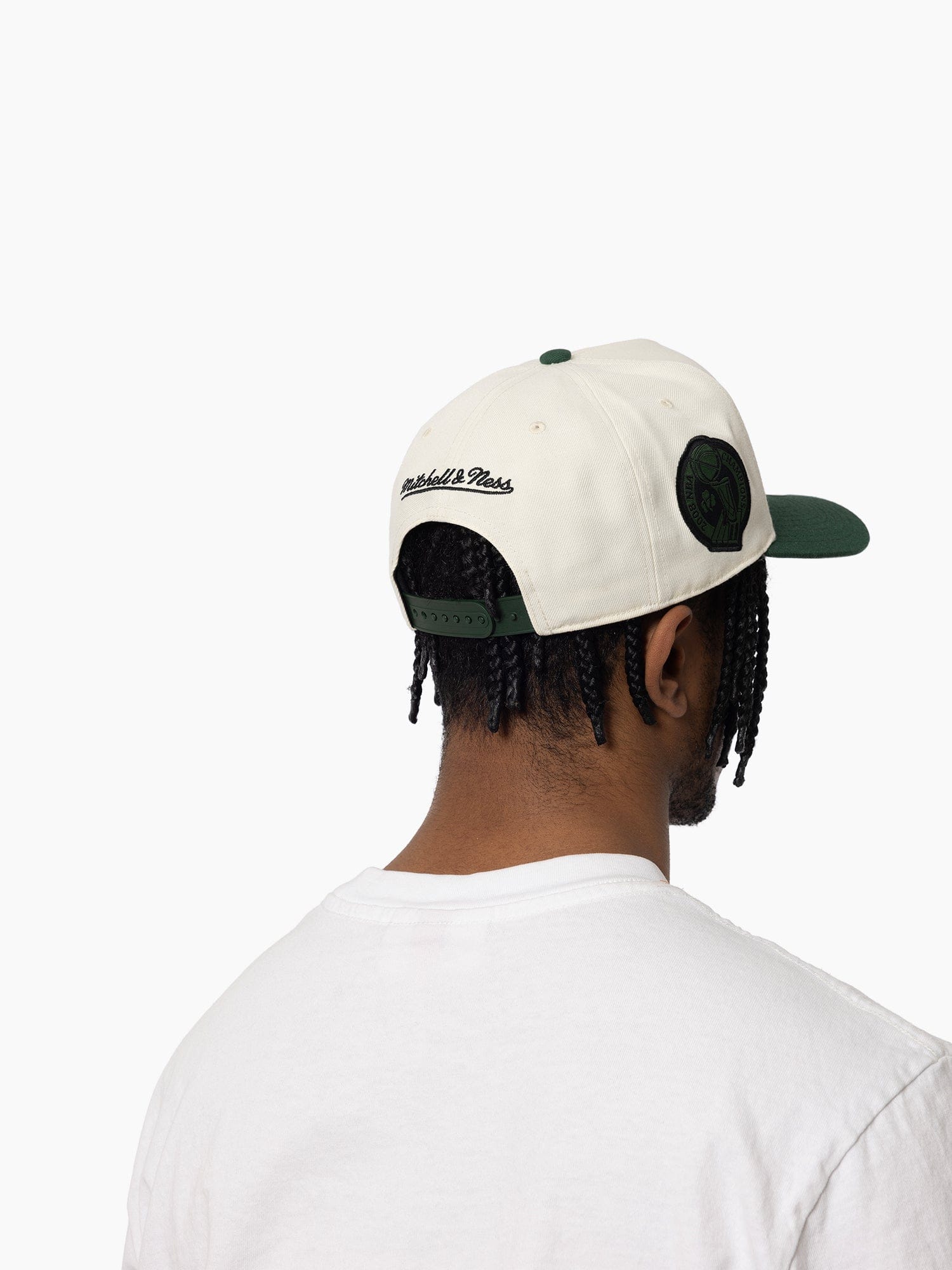 Boston Celtics Mitchell & Ness NBA Tri Logo Pro Pinch Snapback Hat - Off White