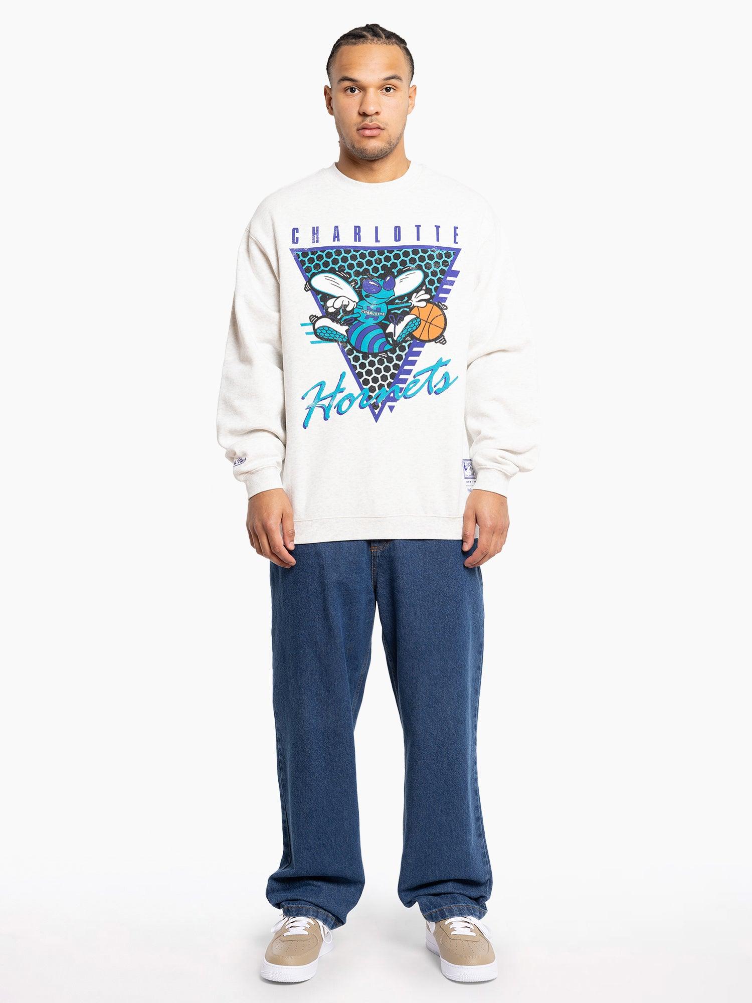 Charlotte Hornets Mitchell & Ness NBA Tri Logo Vintage Crew Jumper - Marle