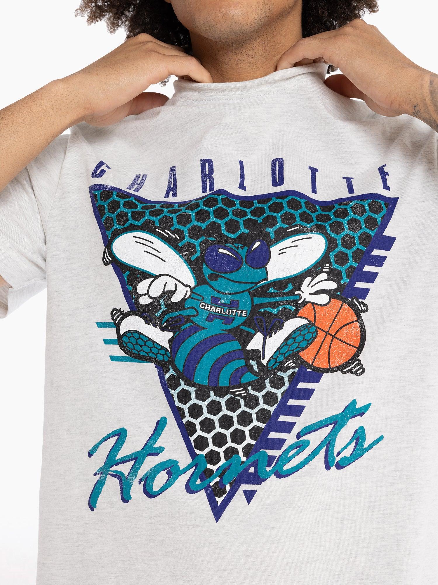 Charlotte Hornets Mitchell & Ness NBA Tri Logo Vintage T-Shirt - Silver Marle