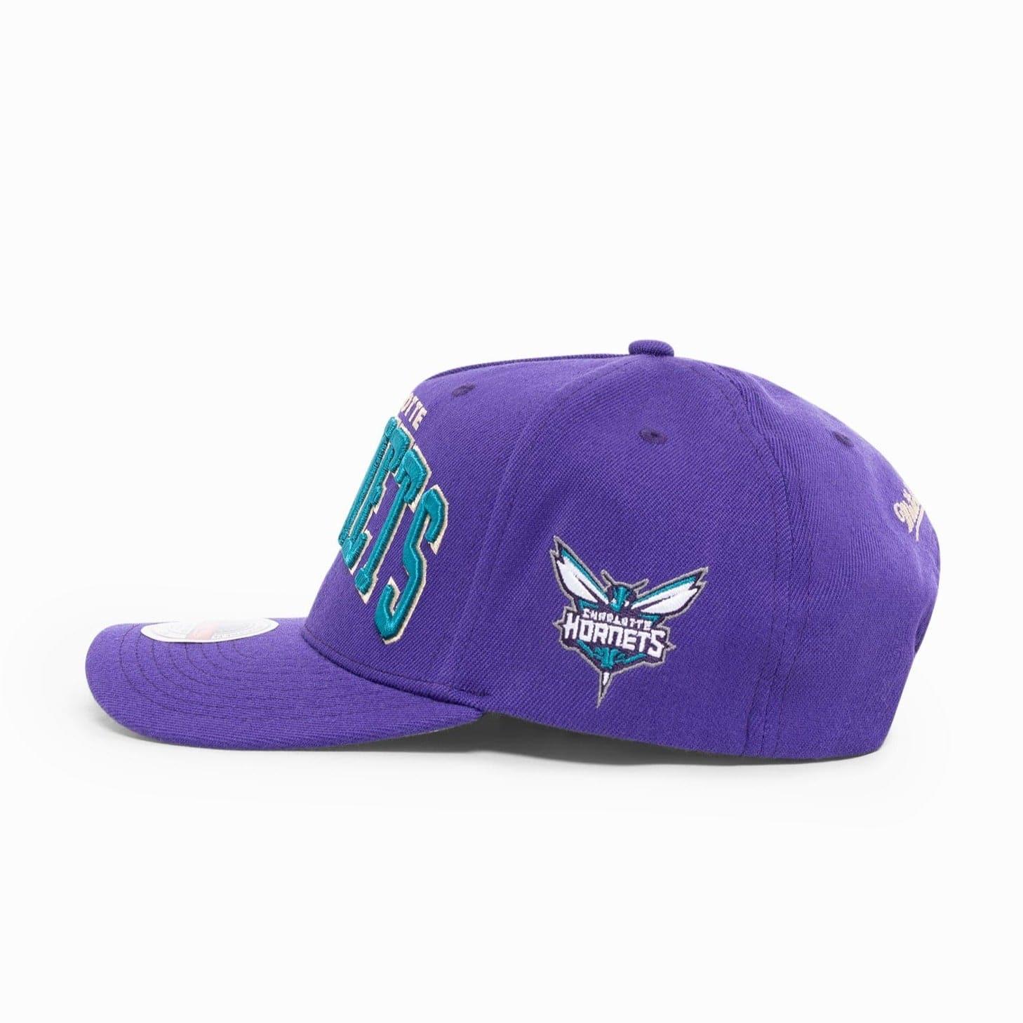 Charlotte Hornets Mitchell & Ness NBA Wordmark Pro Crown Snapback Hat - Purple