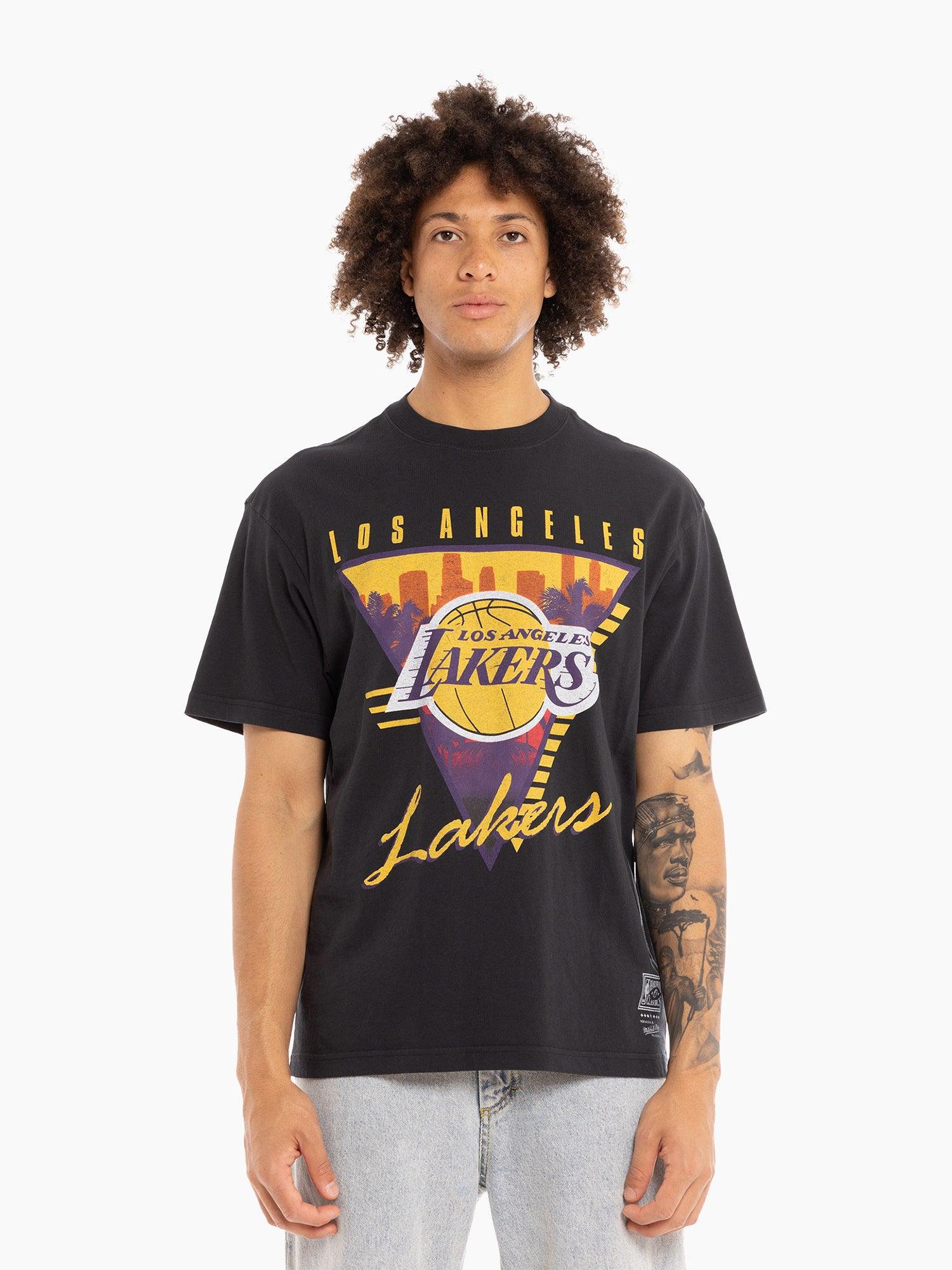Los Angeles Lakers Mitchell & Ness NBA Tri Logo Vintage T-Shirt - Faded Black