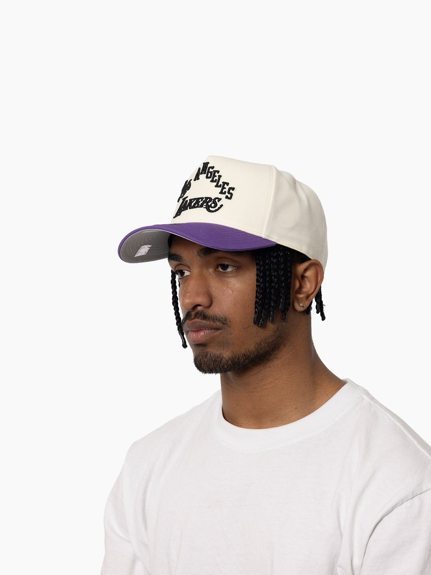 Los Angeles Lakers Mitchell & Ness NBA Tri Logo Pro Pinch Snapback Hat - Off White