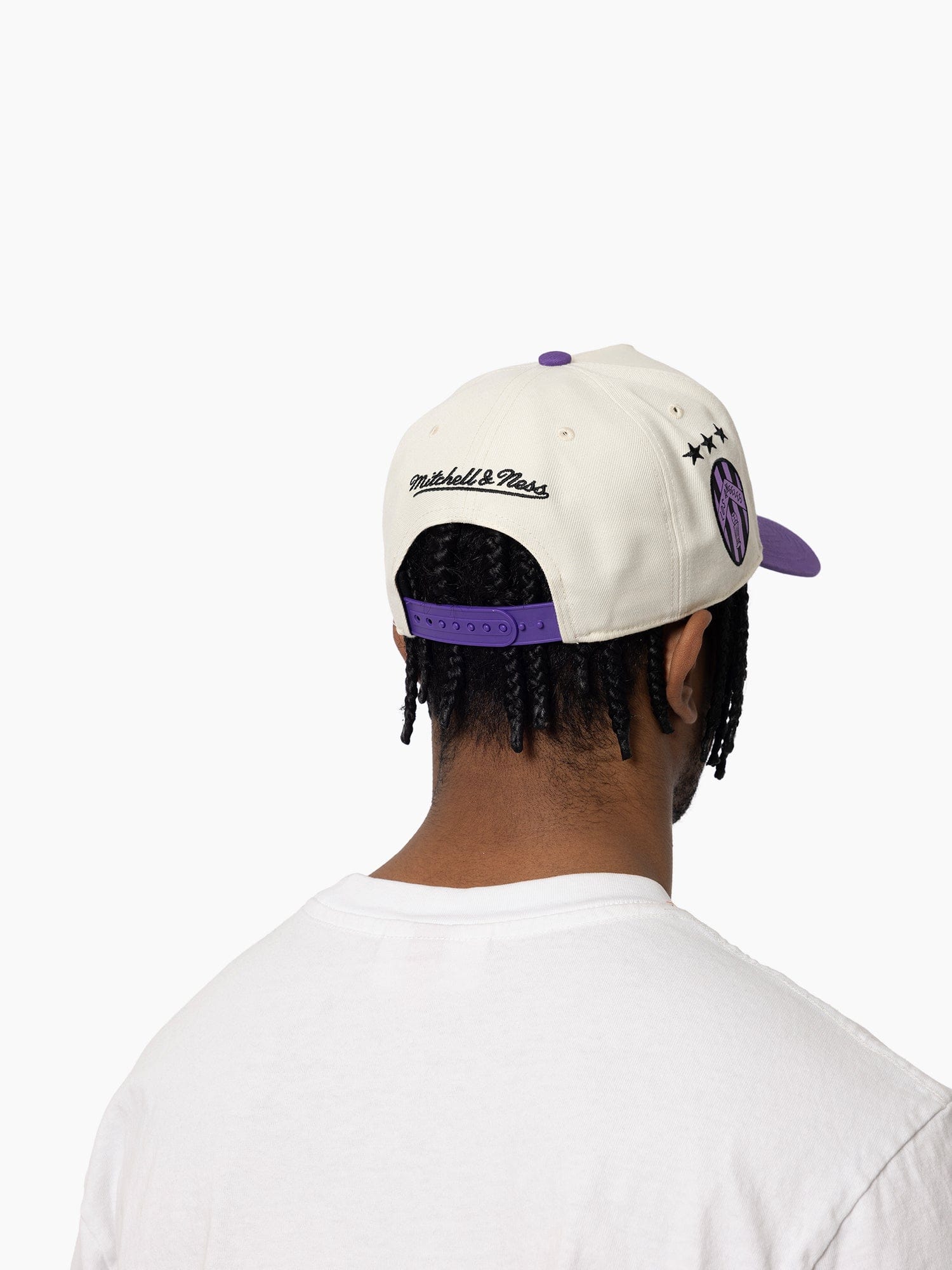 Los Angeles Lakers Mitchell & Ness NBA Tri Logo Pro Pinch Snapback Hat - Off White