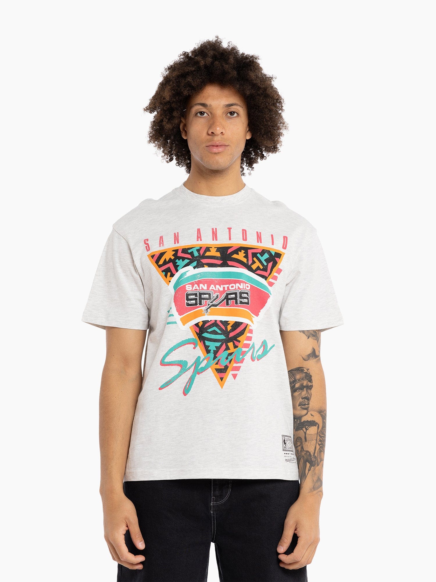 San Antonio Spurs Mitchell & Ness NBA Tri Logo Vintage T-Shirt - Silver Marle