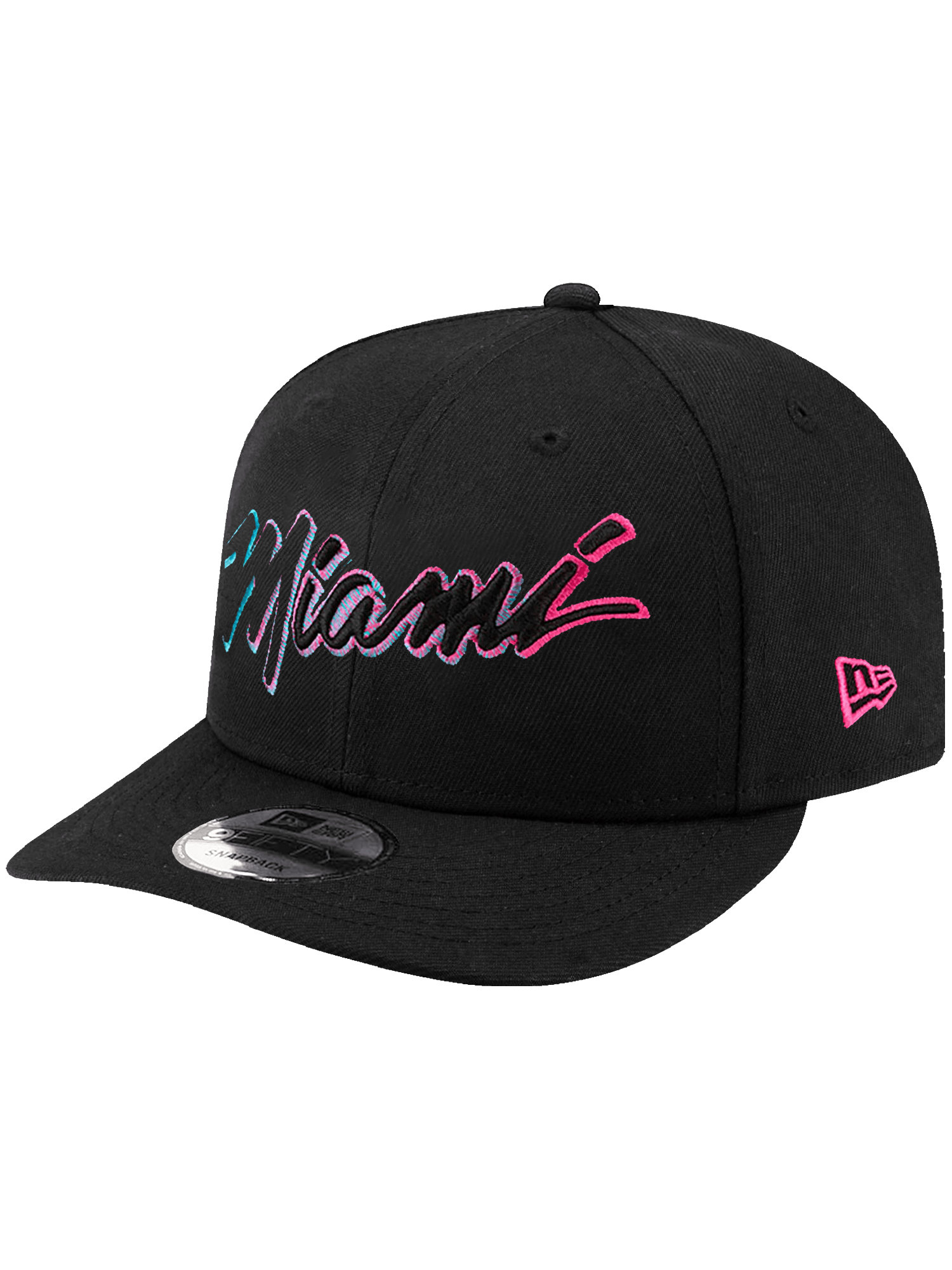 Miami Heat New Era NBA City Script Outline 9FIFTY Pre-Curved Snapback Hat - Black