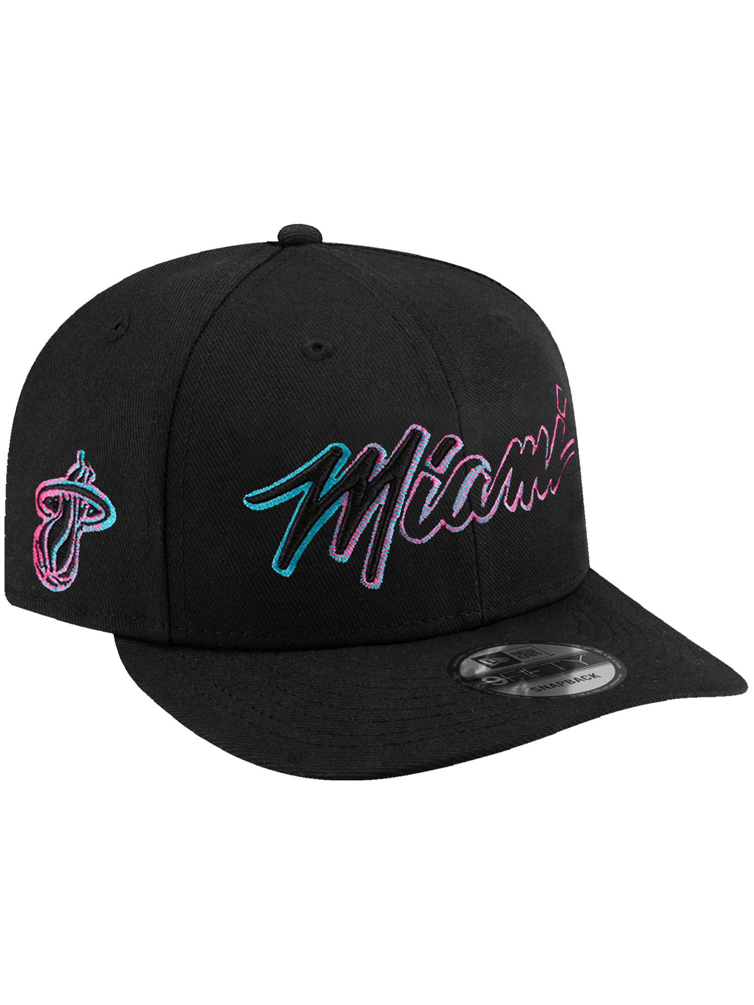 Miami Heat New Era NBA City Script Outline 9FIFTY Pre-Curved Snapback Hat - Black
