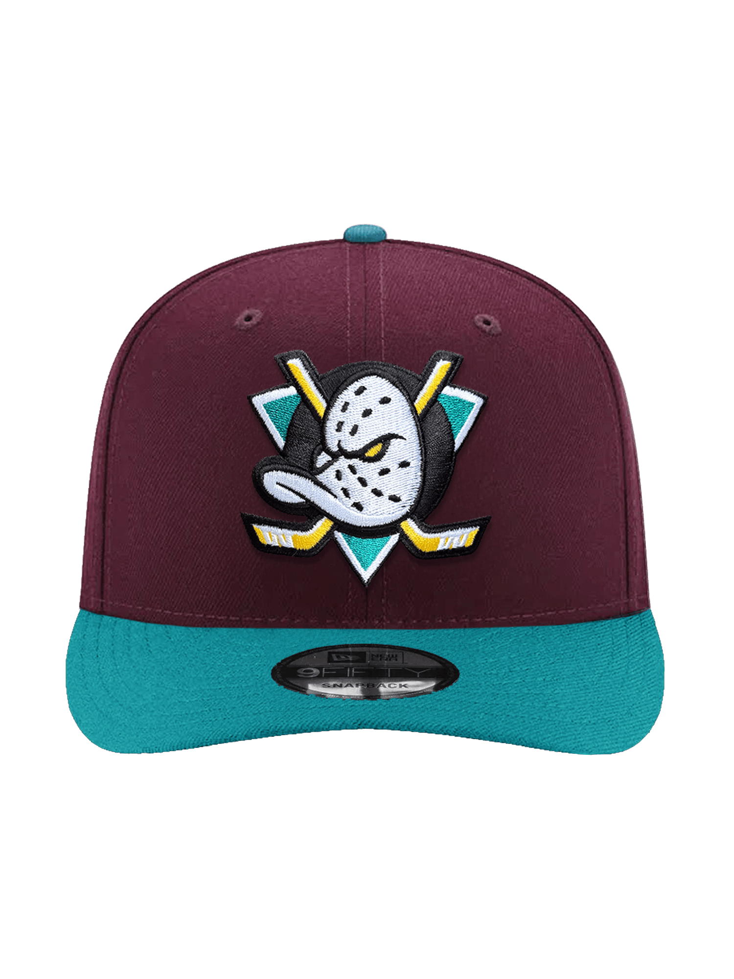 Anaheim Mighty Ducks New Era NHL Mighty Decade 9FIFTY Pre-Curved Snapback Hat - Maroon/Teal