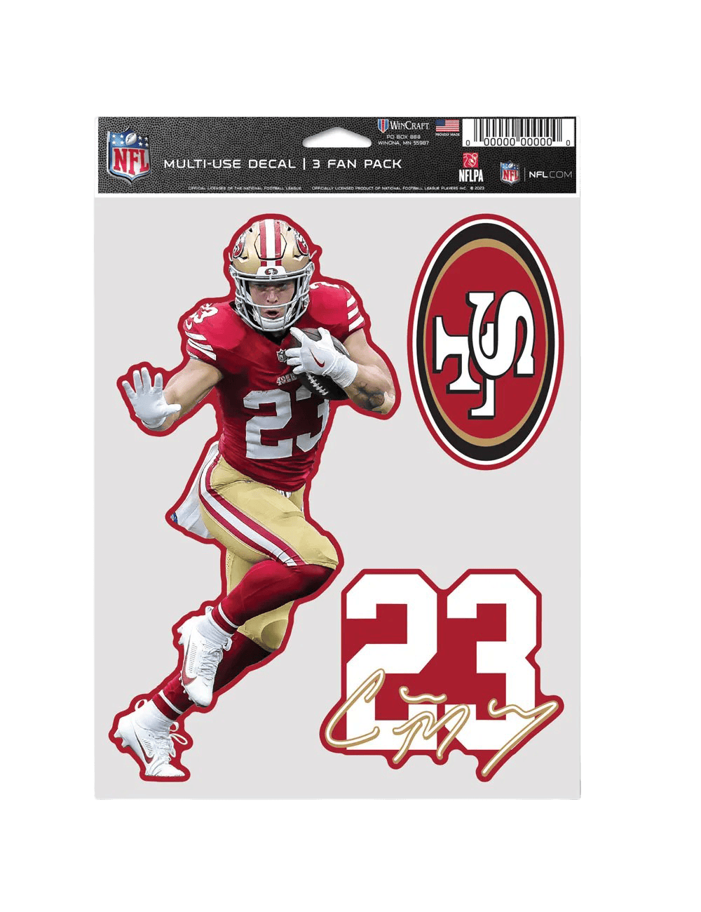 Christian McCaffrey San Francisco 49ers Wincraft NFL 3 Piece 5” x 7” Decal Set