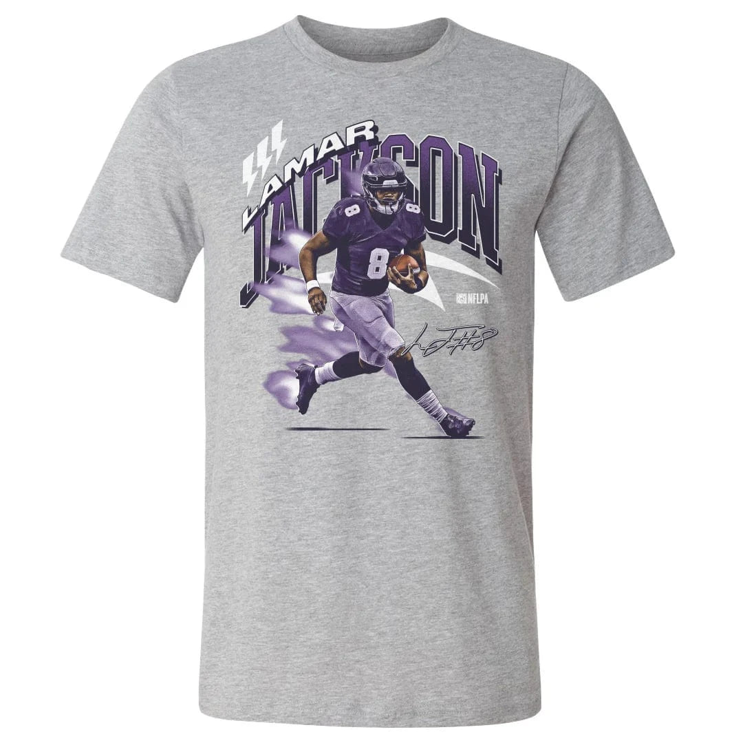 Lamar Jackson Baltimore Ravens 500 Level NFL Retro Wave T-Shirt - Grey