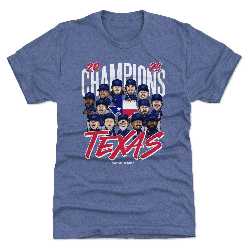 Texas Rangers 500 Level MLB 23 Champions Tri-Blend T-Shirt - Blue