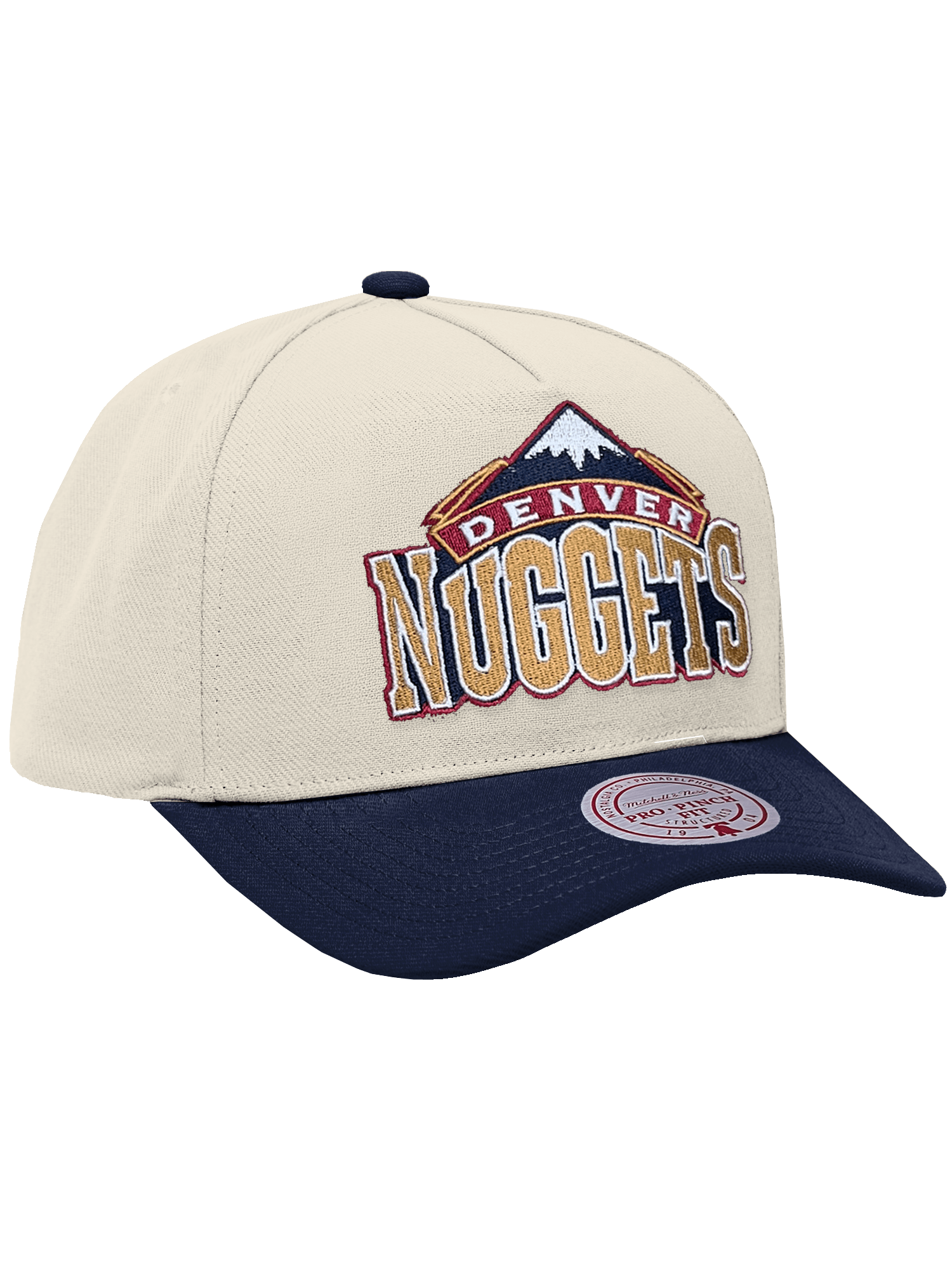Denver Nuggets Mitchell & Ness NBA HWC 2T Pro Pinch Snapback Hat - Cream