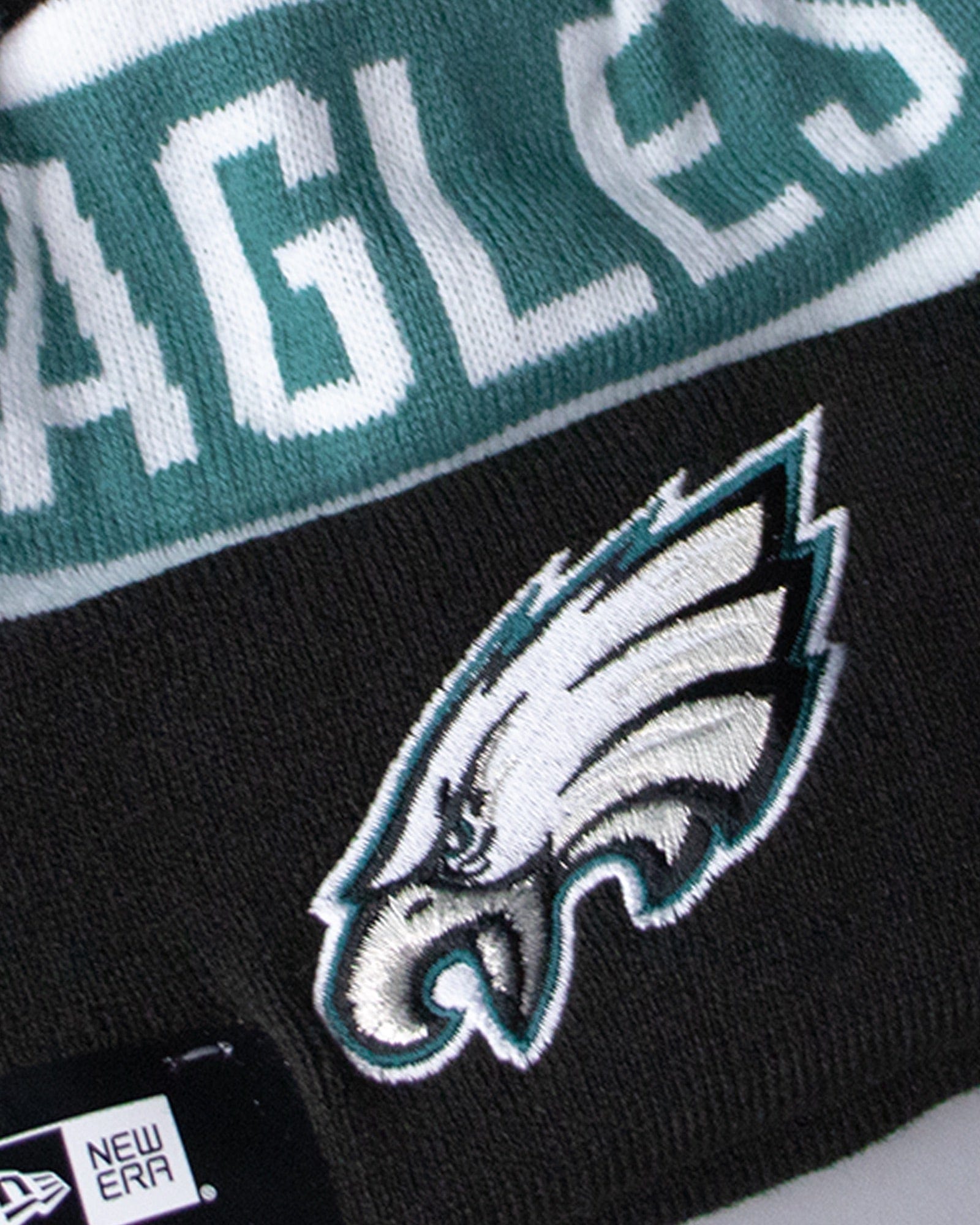 Philadelphia Eagles New Era NFL Team Spell Pom Knit Beanie - Black