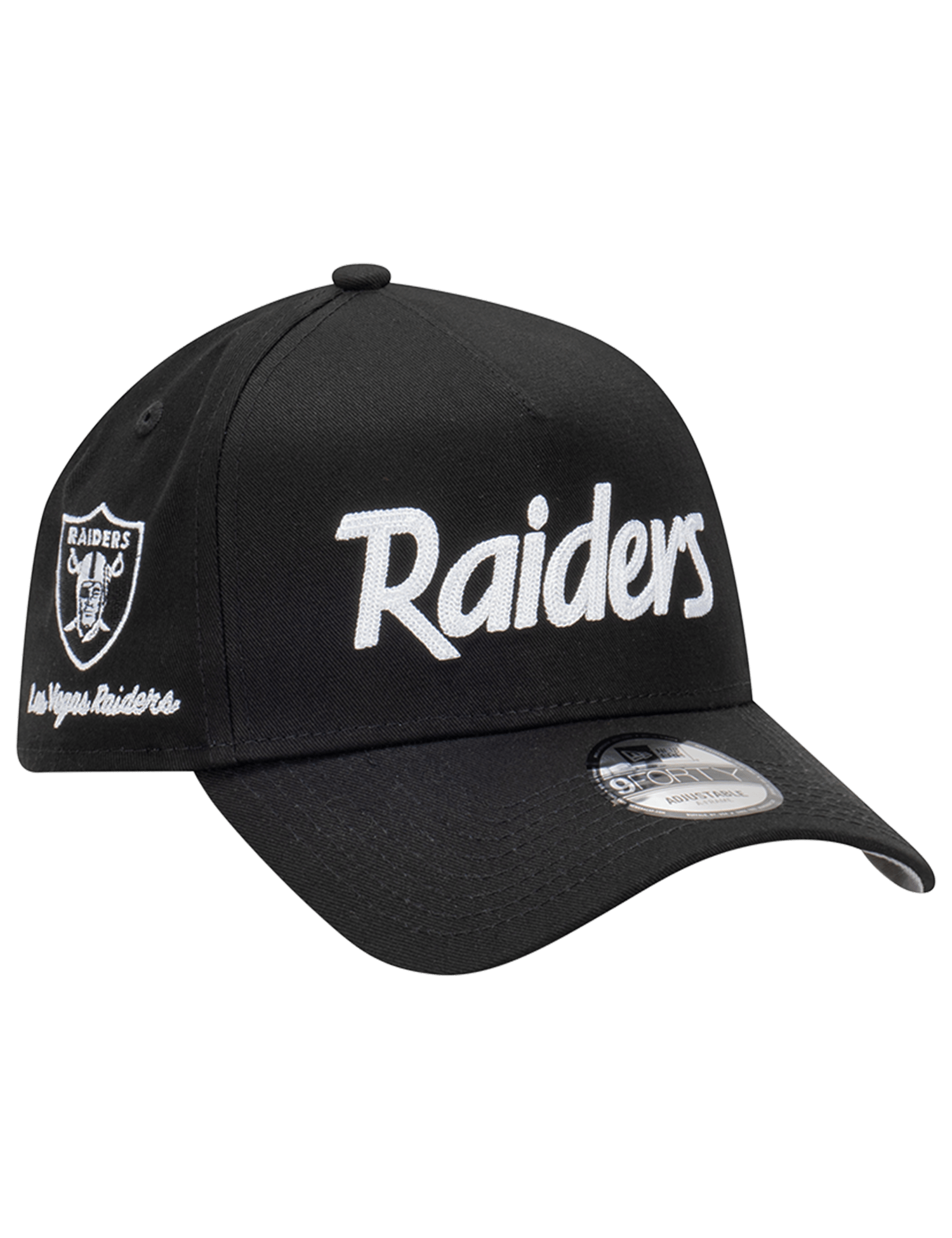 Las Vegas Raiders New Era NFL Chain Script 9FORTY A-Frame Snapback Hat - Black