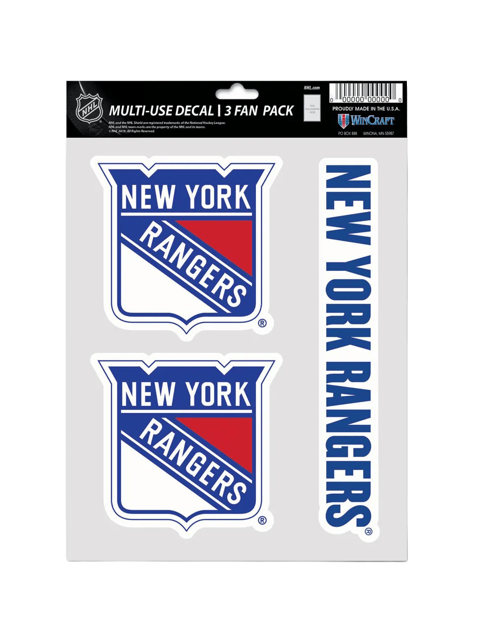 New York Rangers Wincraft NHL Team 3 Piece 5” x 7” Decal Set