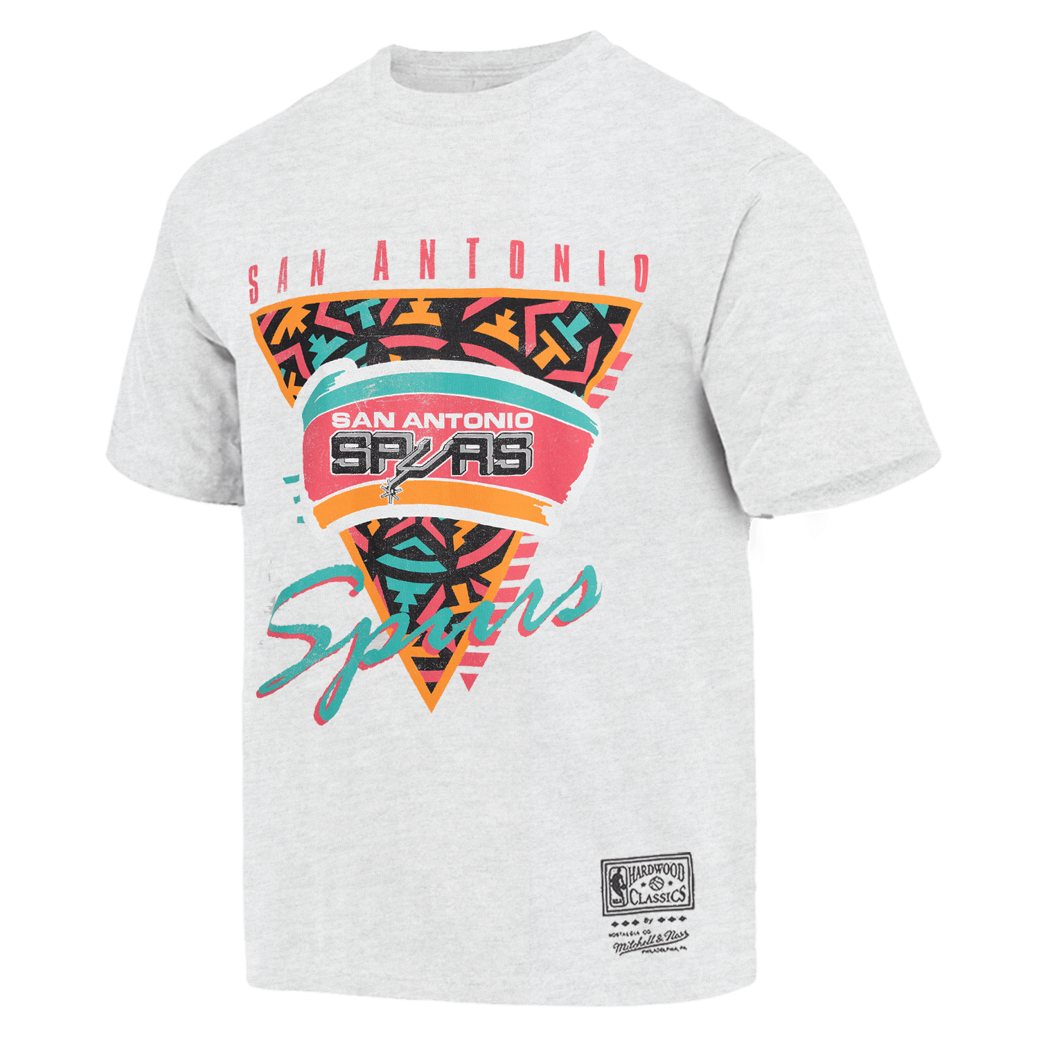San Antonio Spurs Mitchell & Ness NBA Tri Logo Vintage T-Shirt - Silver Marle