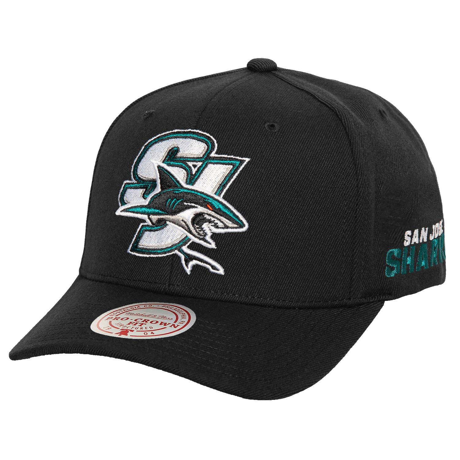 San Jose Sharks Mitchell & Ness NHL Icon Pro Crown Snapback Hat - Black