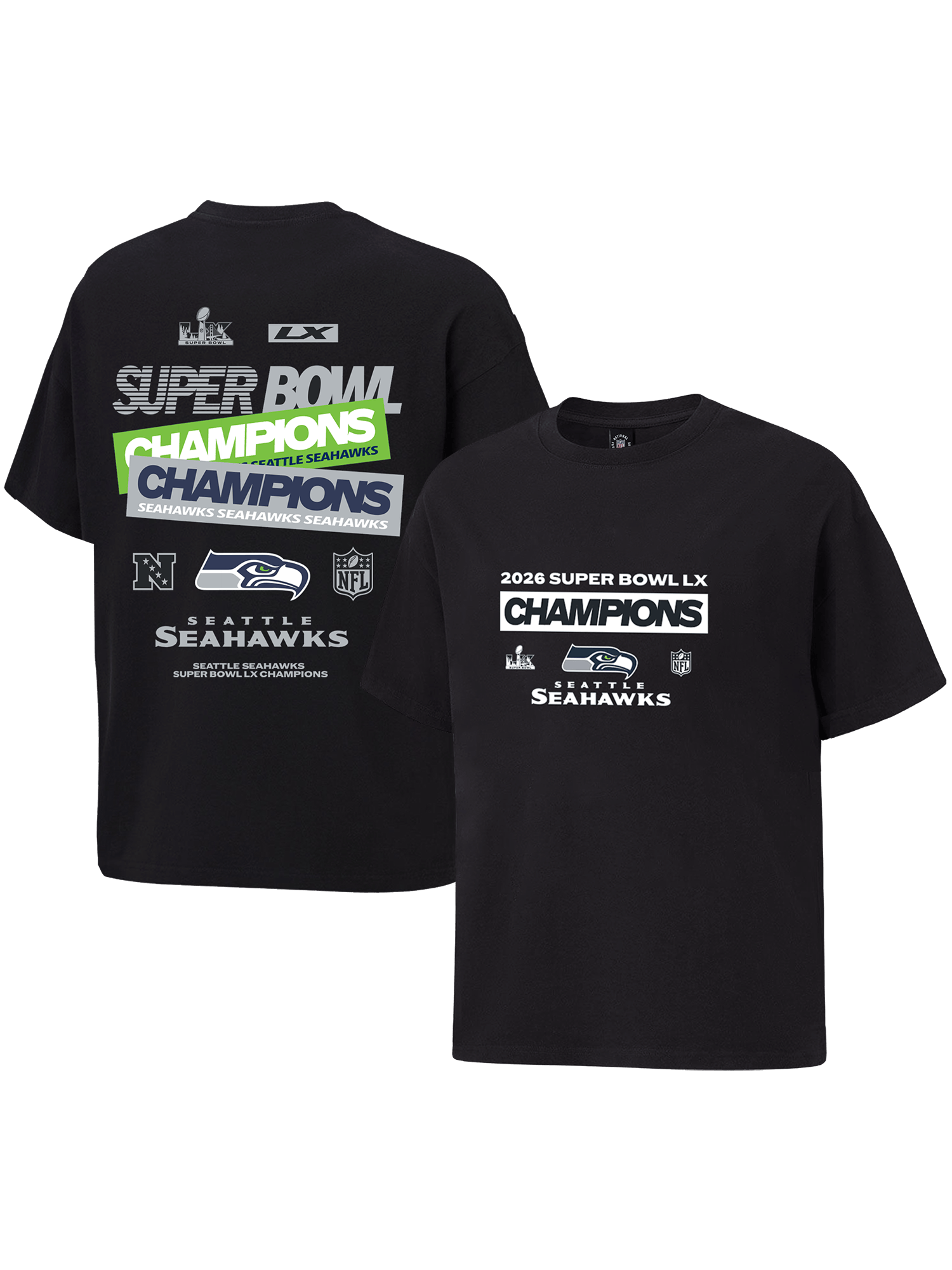 Seattle Seahawks Majestic NFL Super Bowl LX Champs Double Hit Vintage Fit T-Shirt - Black