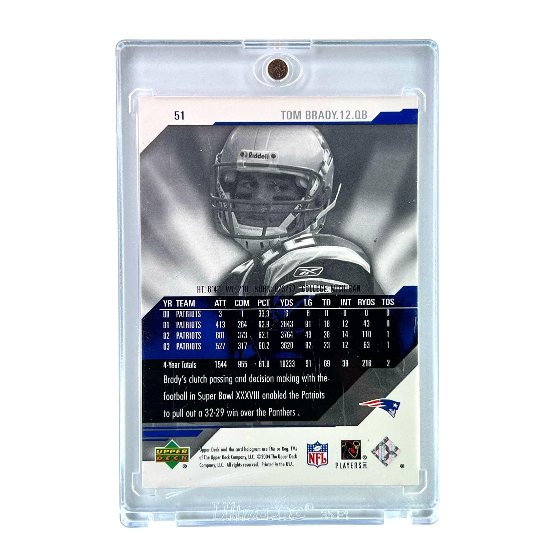 Tom Brady New England Patriots Upper Deck NFL 04 Diamond Pro Sigs Card