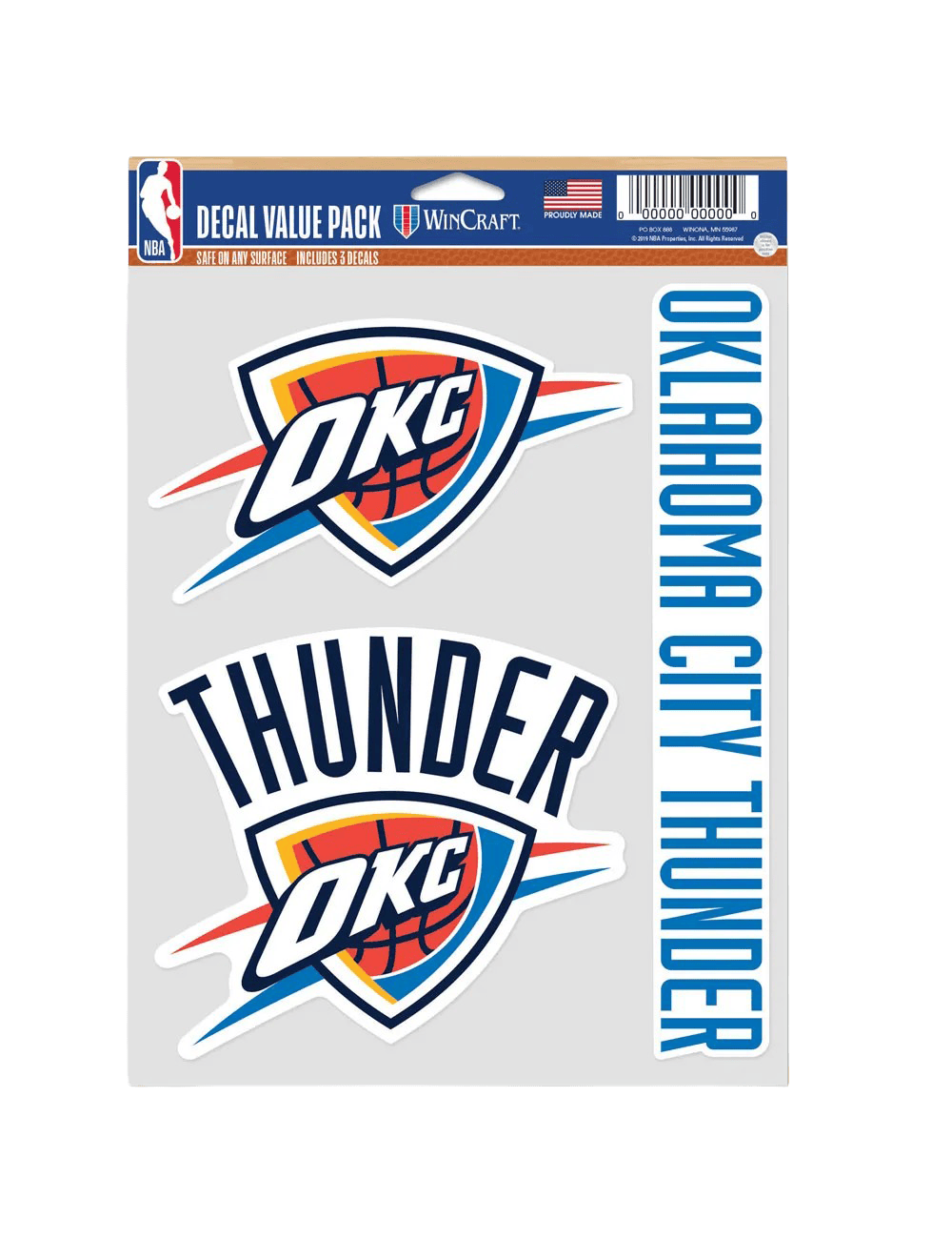 Oklahoma City Thunder Wincraft NBA Team 3 Piece 5” x 7” Decal Set