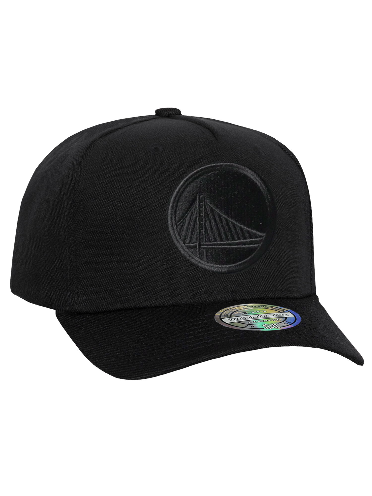 Golden State Warriors Mitchell & Ness NBA Black On Black 110 Flex Snapback Hat