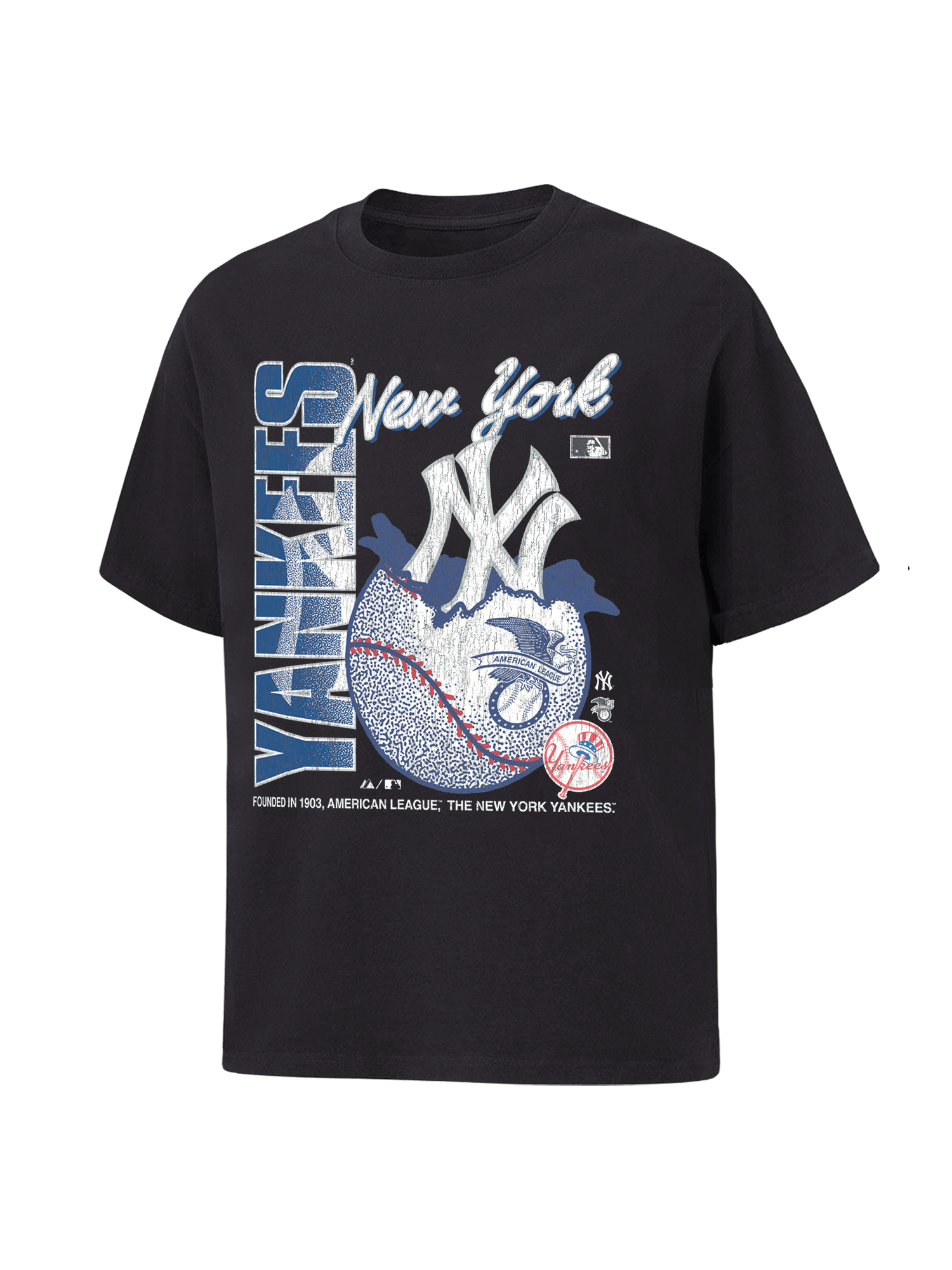 New York Yankees Majestic MLB Burst Ball Vintage T-Shirt - Washed Black