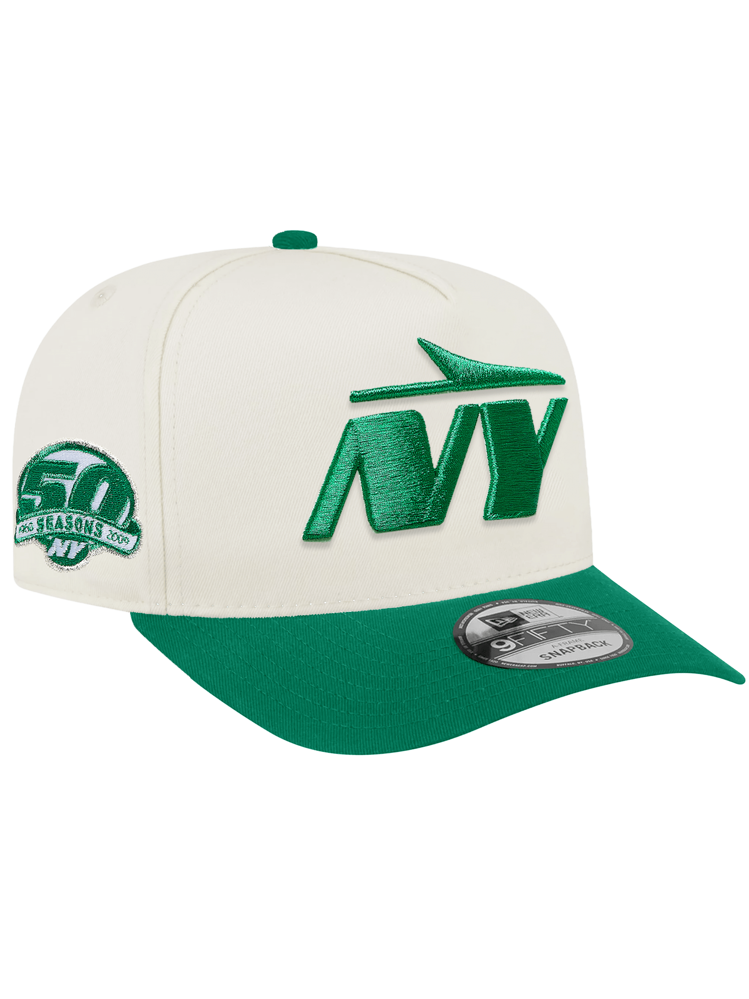 New York Jets New Era NFL Team 2T 9FIFTY A-Frame Pre-Curved Snapback Hat - Chrome