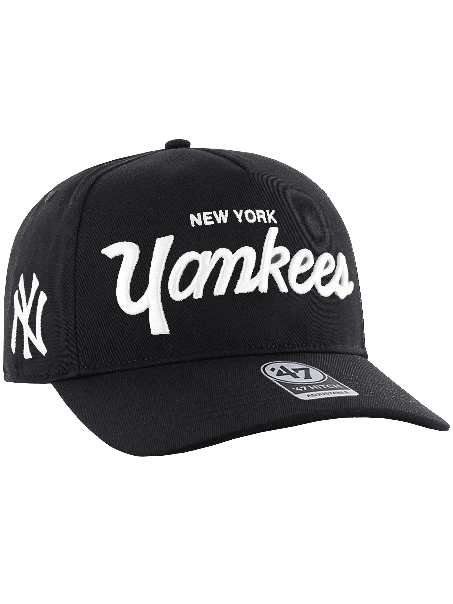 New York Yankees '47 MLB Attitude Script Hitch Pre-Curved Snapback Hat - Black