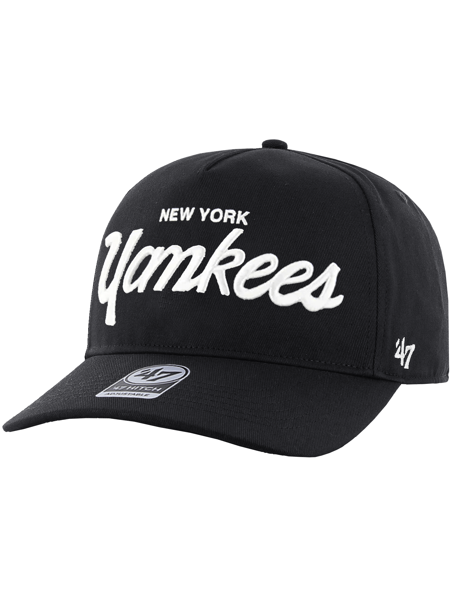 New York Yankees '47 MLB Attitude Script Hitch Pre-Curved Snapback Hat - Black