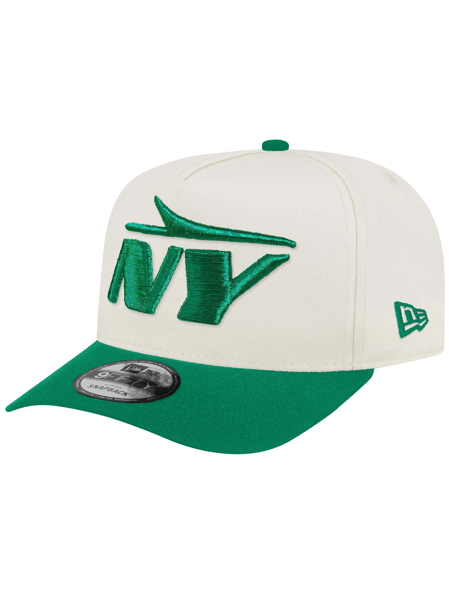 New York Jets New Era NFL Team 2T 9FIFTY A-Frame Pre-Curved Snapback Hat - Chrome