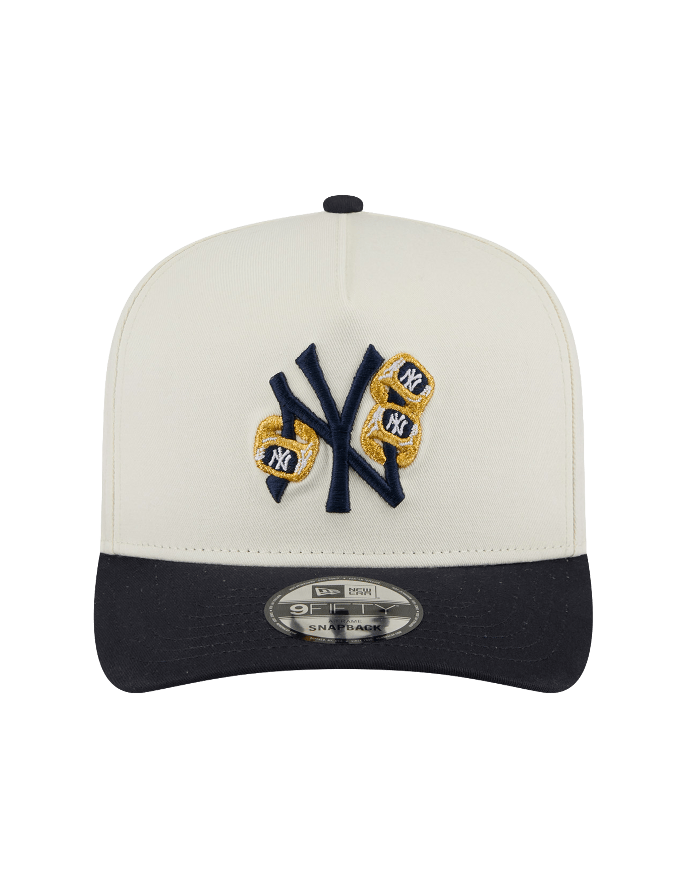 New York Yankees New Era MLB Three-Peat 9FIFTY A-Frame Pre-Curved Snapback Hat - Stone