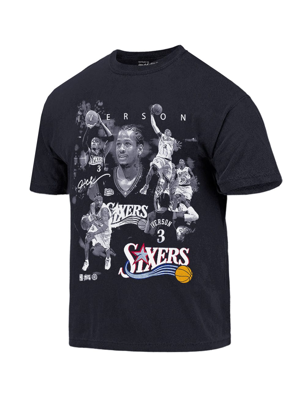 Mitchell And Ness T-Shirts Allen Iverson Philadelphia 76ers Mitchell & Ness NBA Homage Vintage T-Shirt - Faded Black