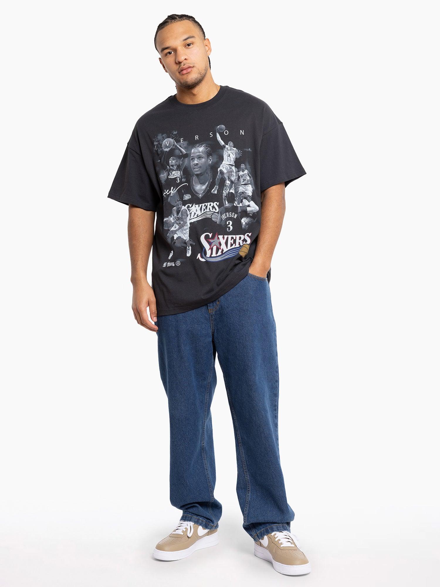 Mitchell And Ness T-Shirts Allen Iverson Philadelphia 76ers Mitchell & Ness NBA Homage Vintage T-Shirt - Faded Black