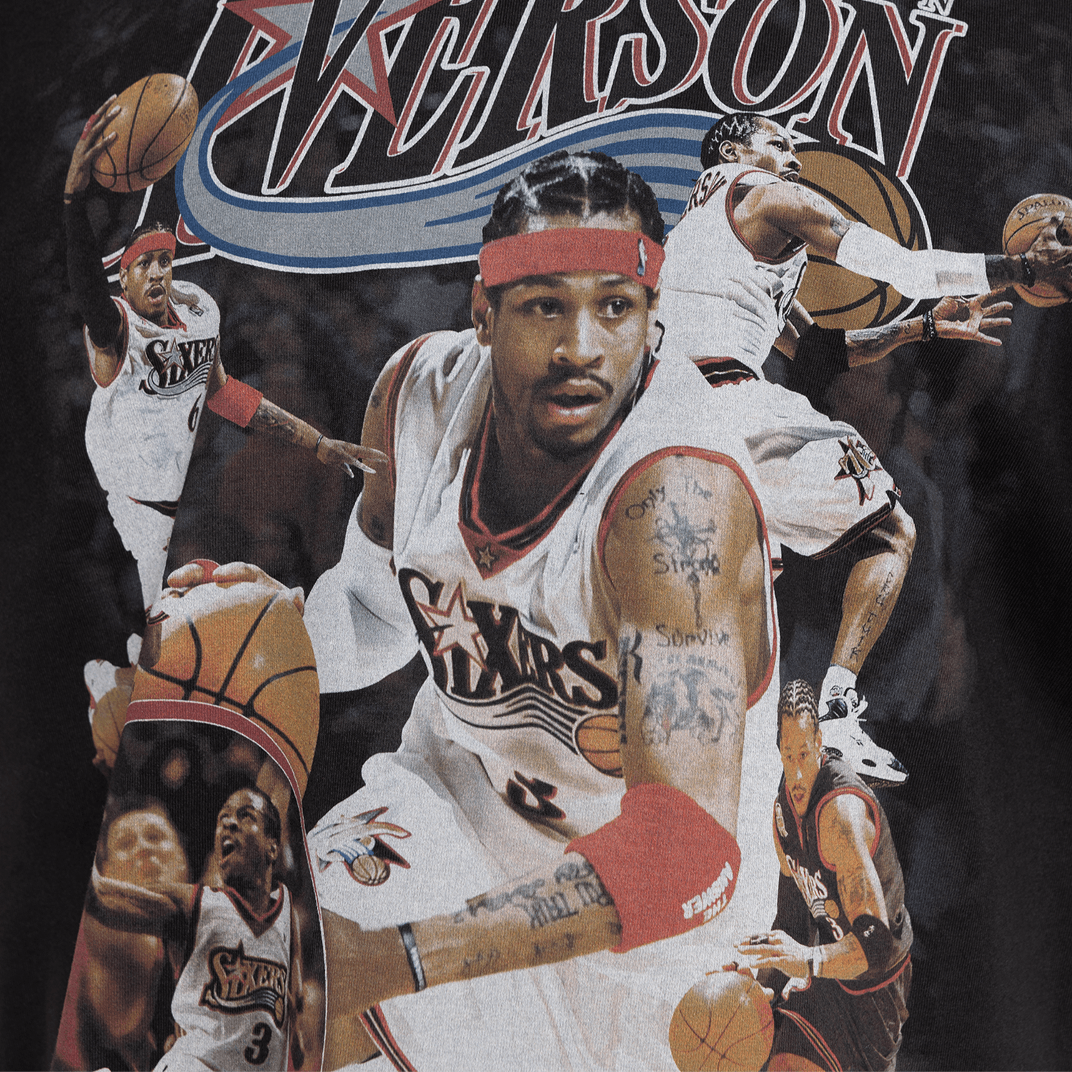 Mitchell And Ness T-Shirts Allen Iverson Philadelphia 76ers Mitchell & Ness NBA Player Homage Vintage T-Shirt - Faded Black