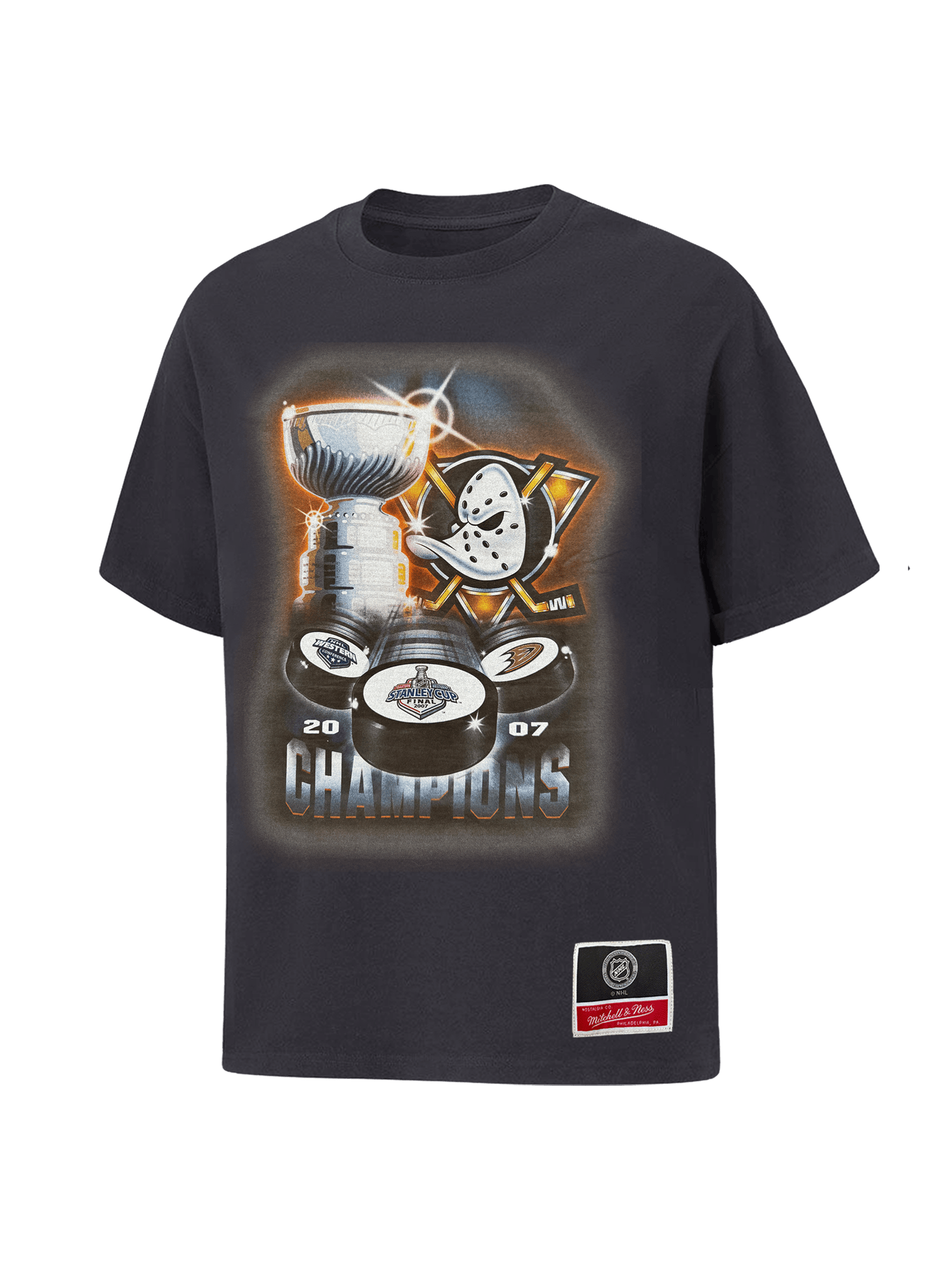 Mitchell And Ness T-Shirts Anaheim Ducks Mitchell & Ness NHL 07 Stanley Cup Vintage T-Shirt - Washed Black