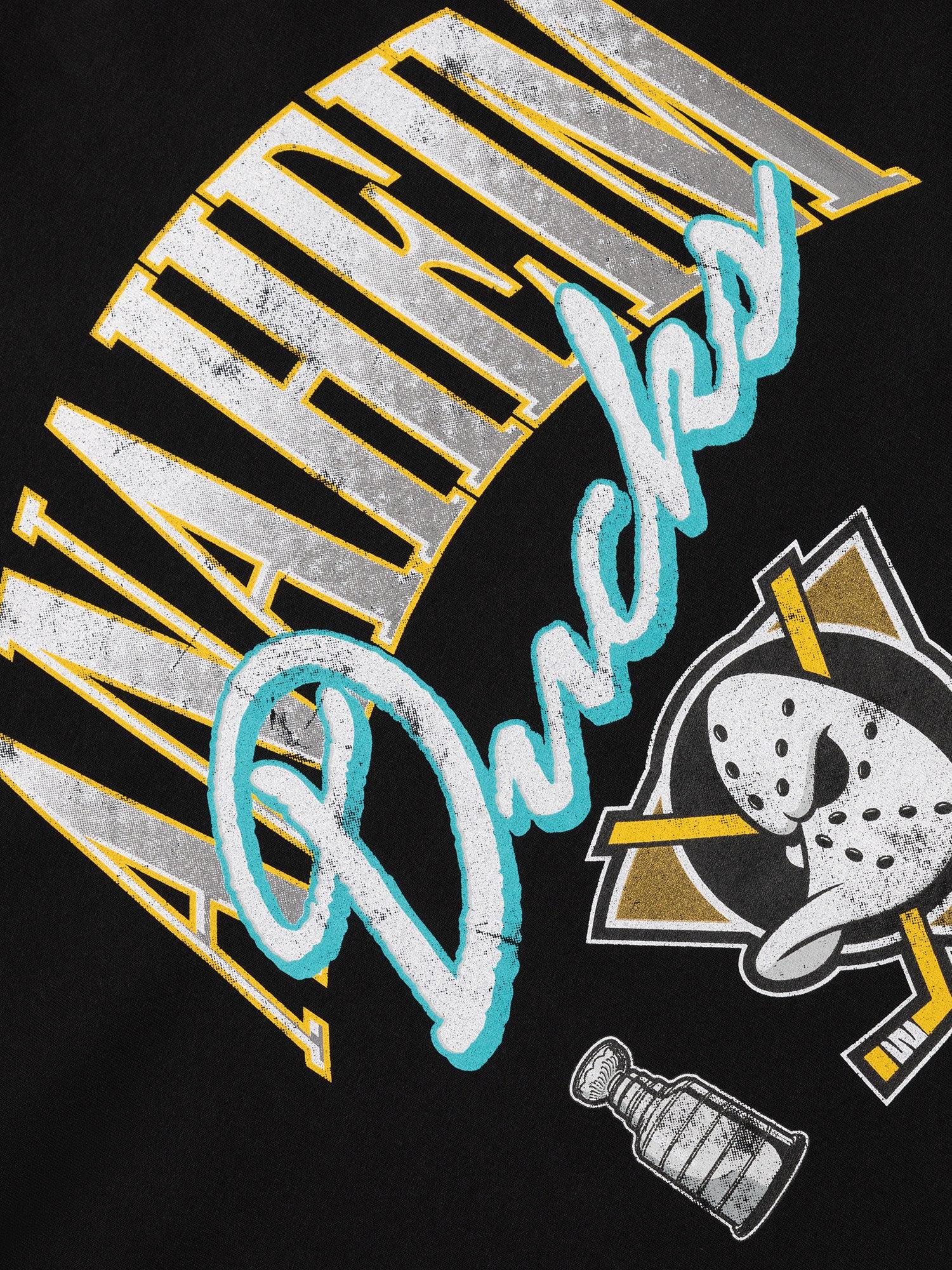 Majestic Athletic T-Shirts Anaheim Mighty Ducks Majestic NHL Script Arch Vintage T-Shirt - Faded Black