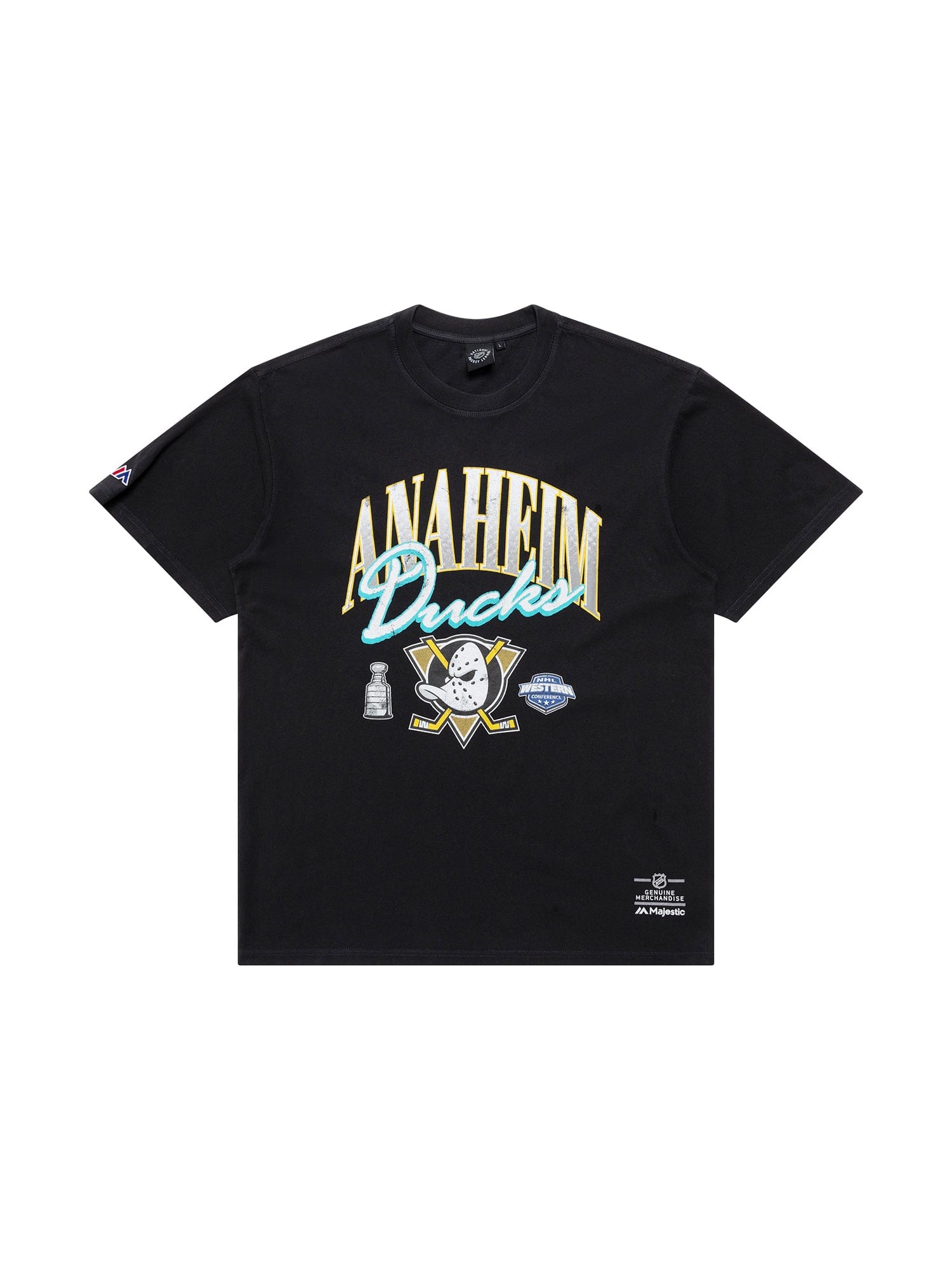Majestic Athletic T-Shirts Anaheim Mighty Ducks Majestic NHL Script Arch Vintage T-Shirt - Faded Black