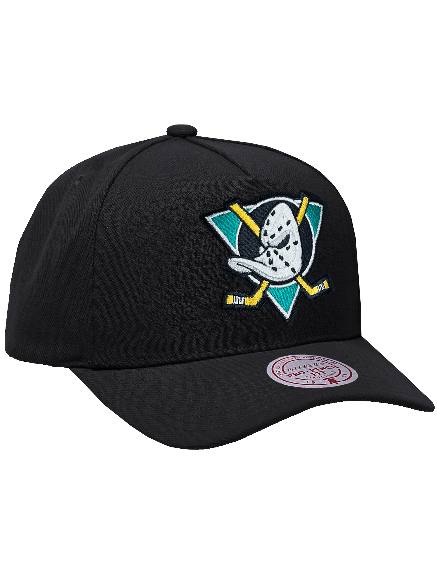 Mitchell And Ness Caps Anaheim Mighty Ducks Mitchell & Ness NHL Team Pro Pinch Snapback Hat - Black