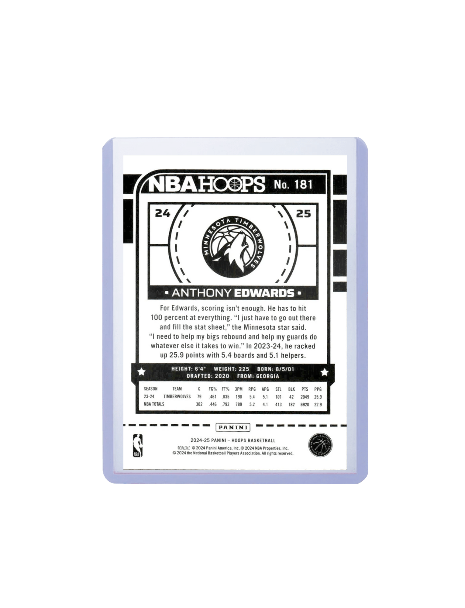Panini Cards Anthony Edwards Minnesota Timberwolves Panini NBA Hoops 24-25 Base Card