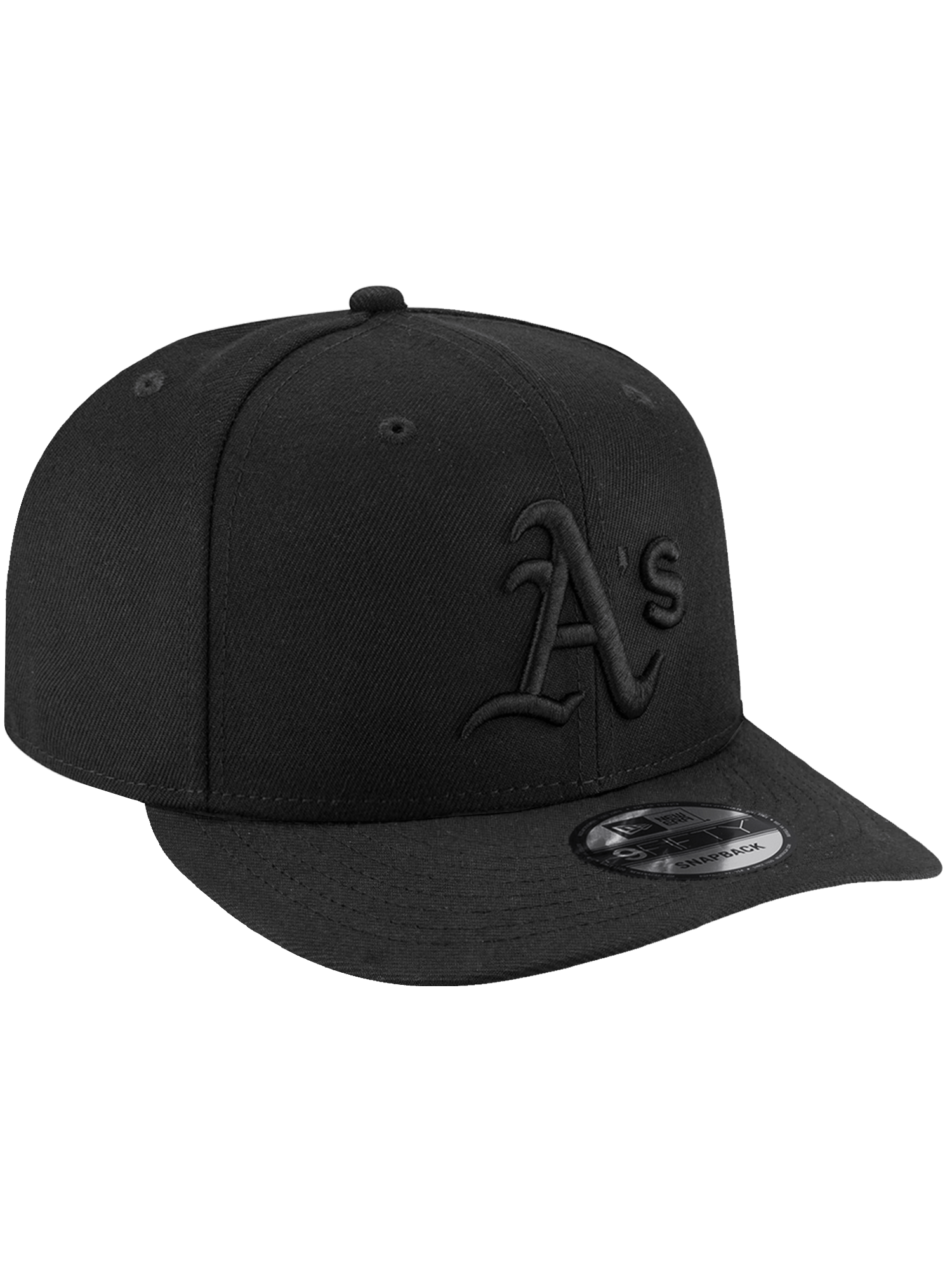 New Era Caps OSFA Athletics New Era MLB Black On Black 9FIFTY Pre-Curved Snapback Hat