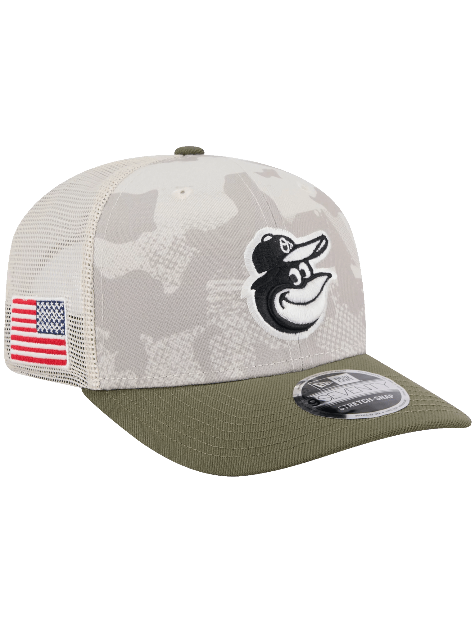 New Era Caps Baltimore Orioles New Era MLB Armed Forces 2025 9SEVENTY Stretch-Snapback Hat