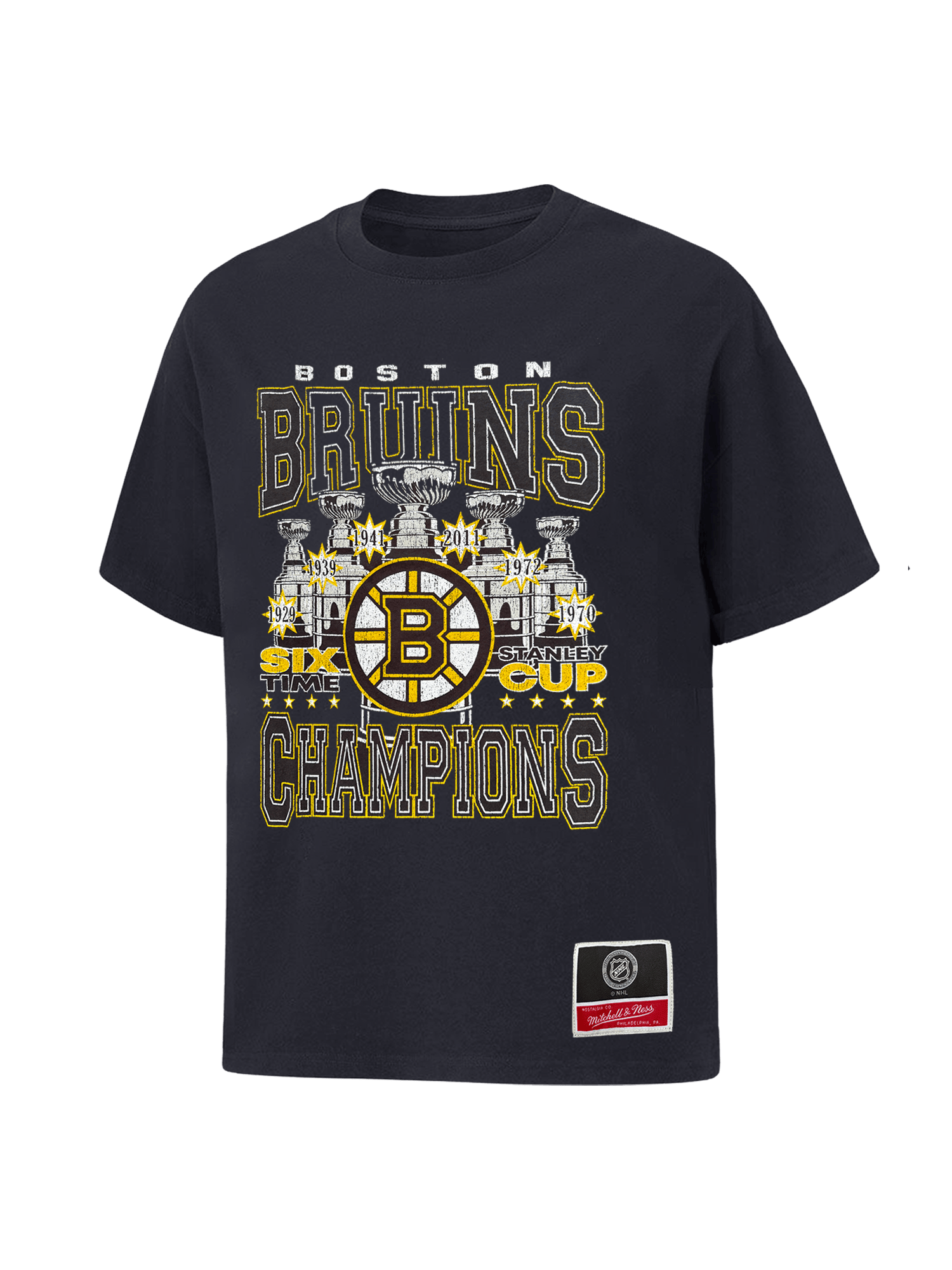 Mitchell And Ness T-Shirts Boston Bruins Mitchell & Ness NHL 6 x Stanley Cup Vintage T-Shirt - Washed Black