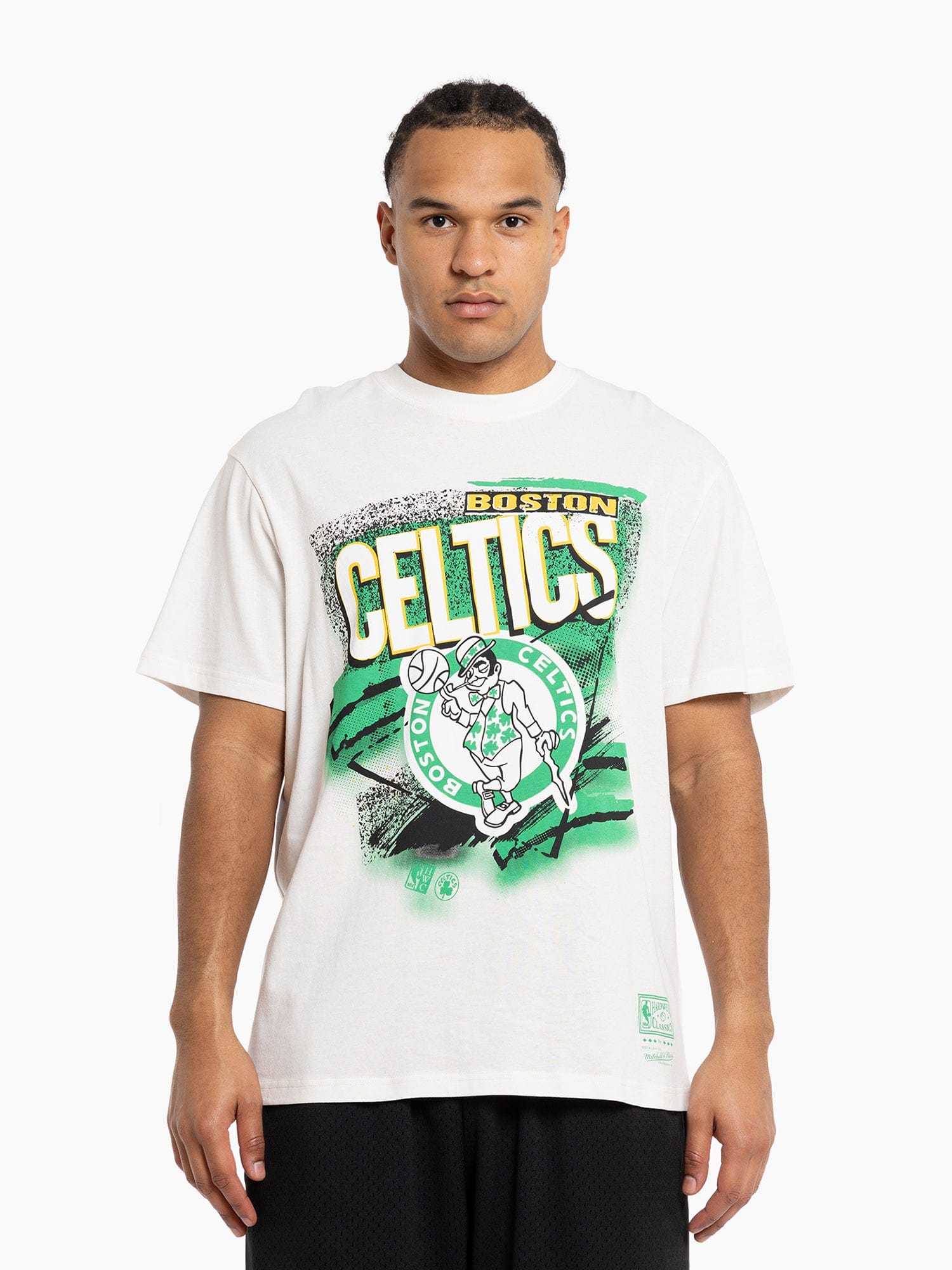 Mitchell And Ness T-Shirts Boston Celtics Mitchell & Ness NBA Abstract Vintage T-Shirt - Vintage White