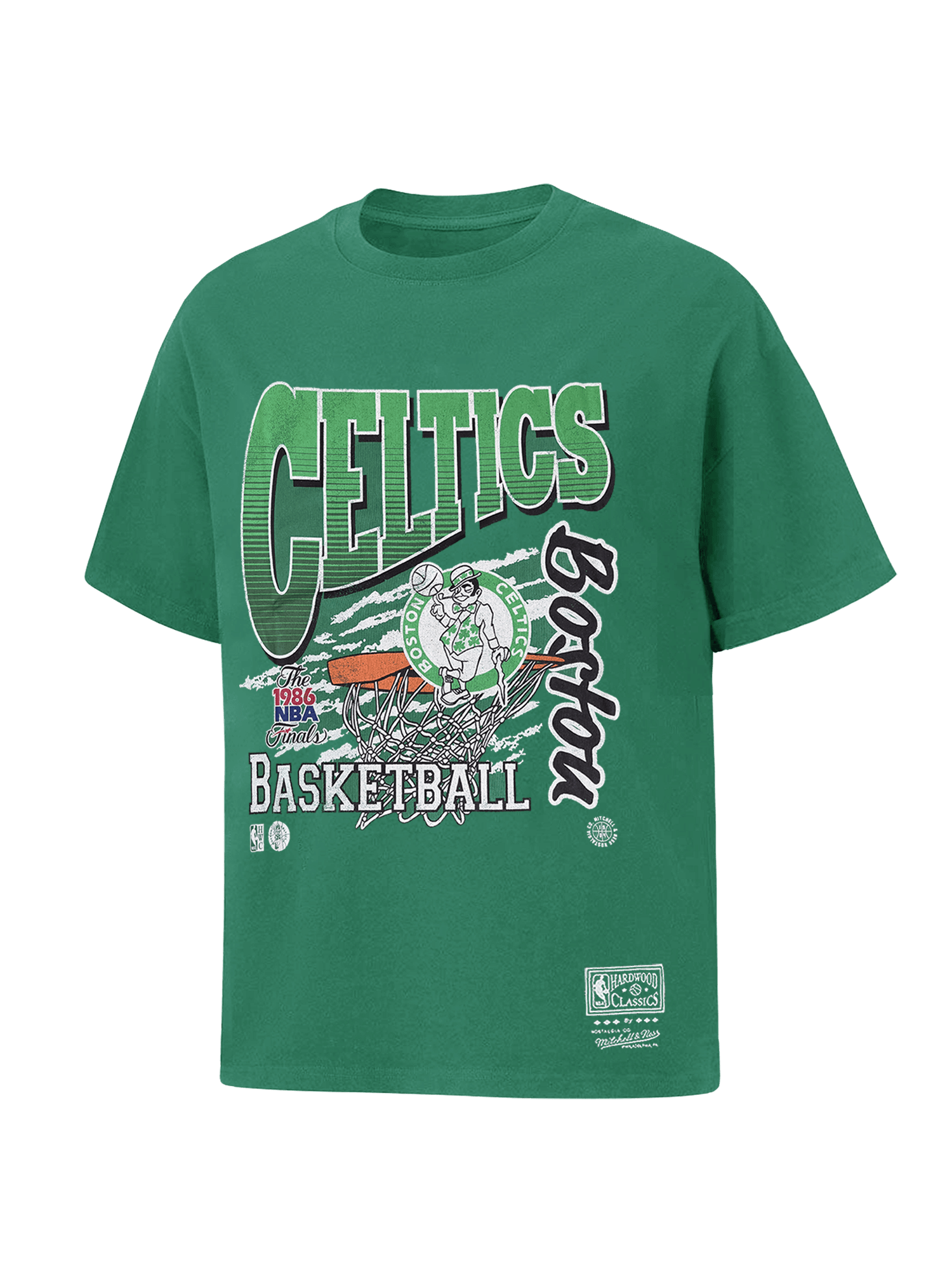 Mitchell And Ness T-Shirts Boston Celtics Mitchell & Ness NBA Basketed Vintage T-Shirt - Kelly Green