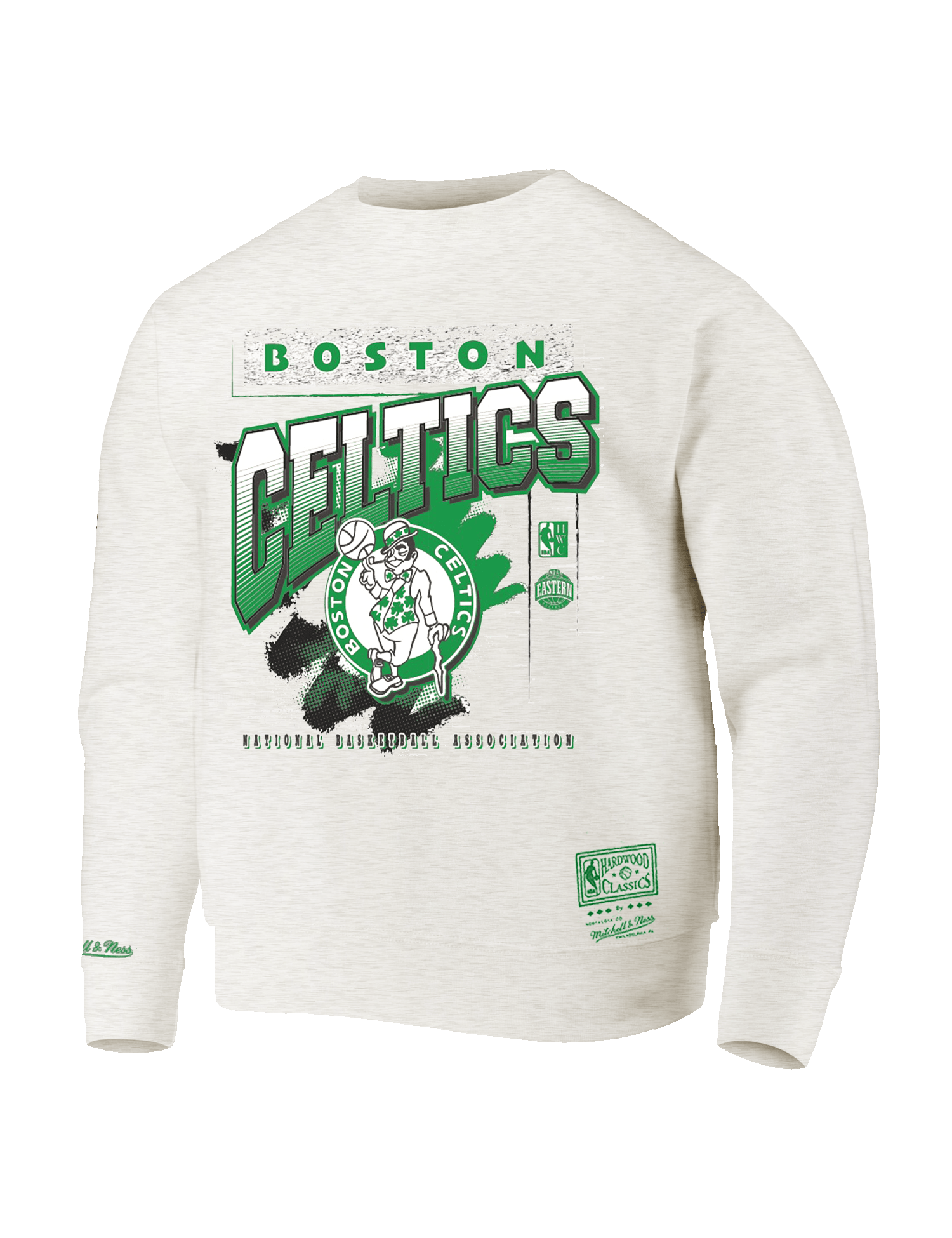 Mitchell And Ness Jumpers Boston Celtics Mitchell & Ness NBA Brush Off 2.0 Vintage Crew Jumper - White Marle