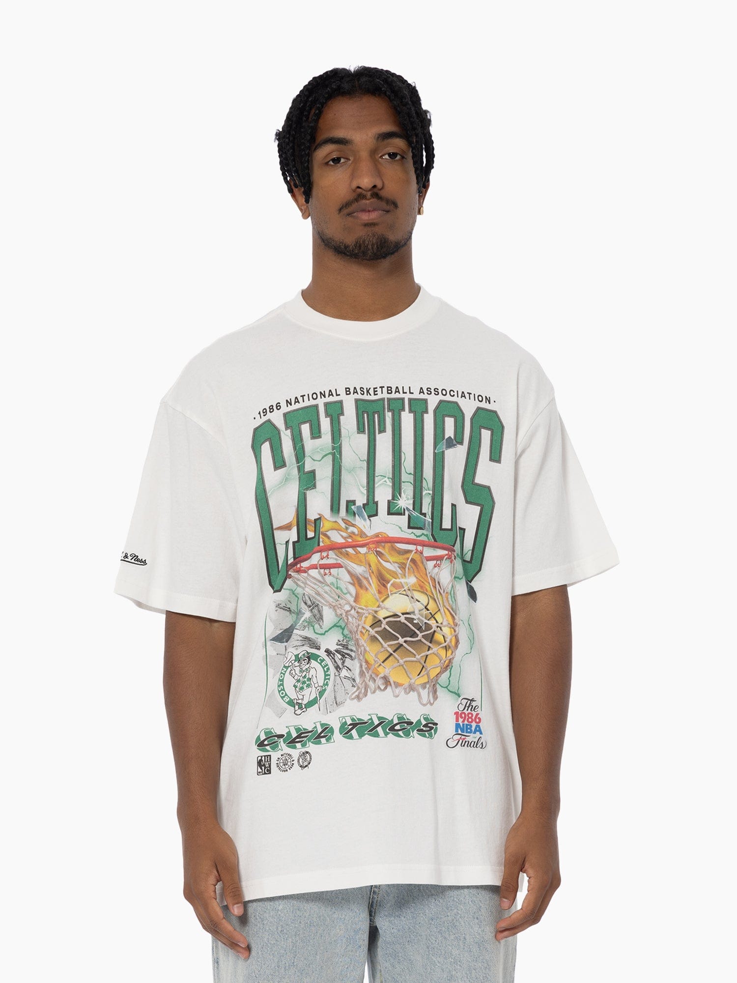 Mitchell And Ness T-Shirts Boston Celtics Mitchell & Ness NBA Flash Vintage T-Shirt - Vintage White