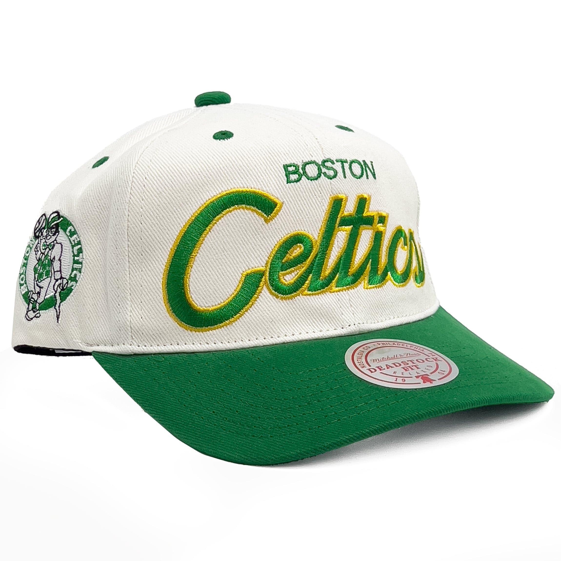 Mitchell And Ness Caps Boston Celtics Mitchell & Ness NBA HWC Script Deadstock Snapback Hat - Off White