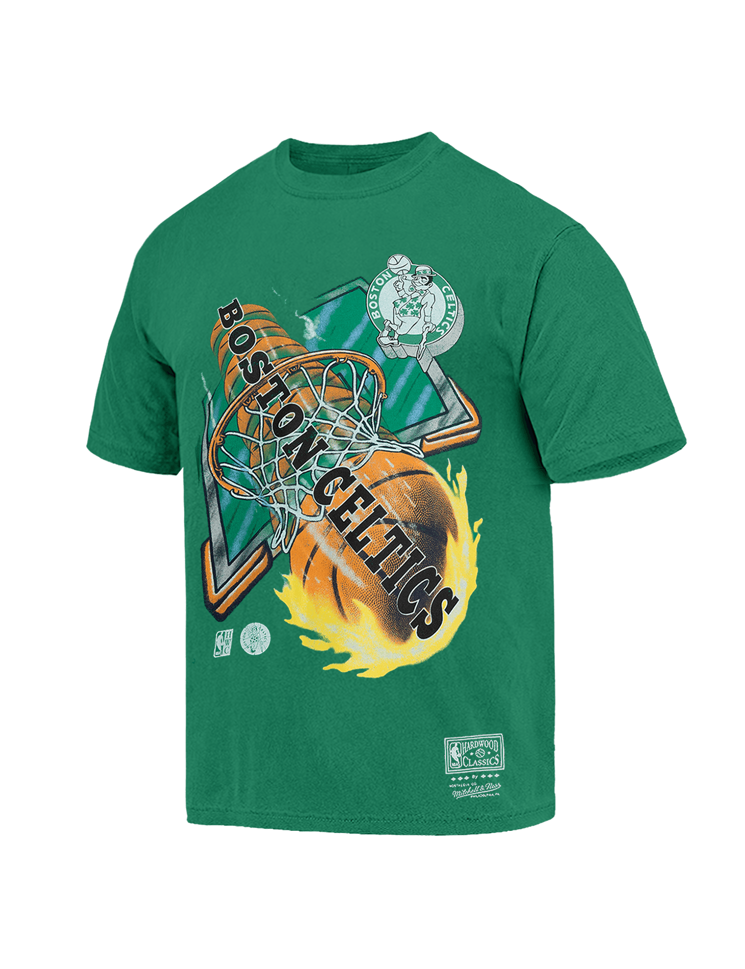 Mitchell And Ness T-Shirts Boston Celtics Mitchell & Ness NBA On Fire Vintage T-Shirt - Green