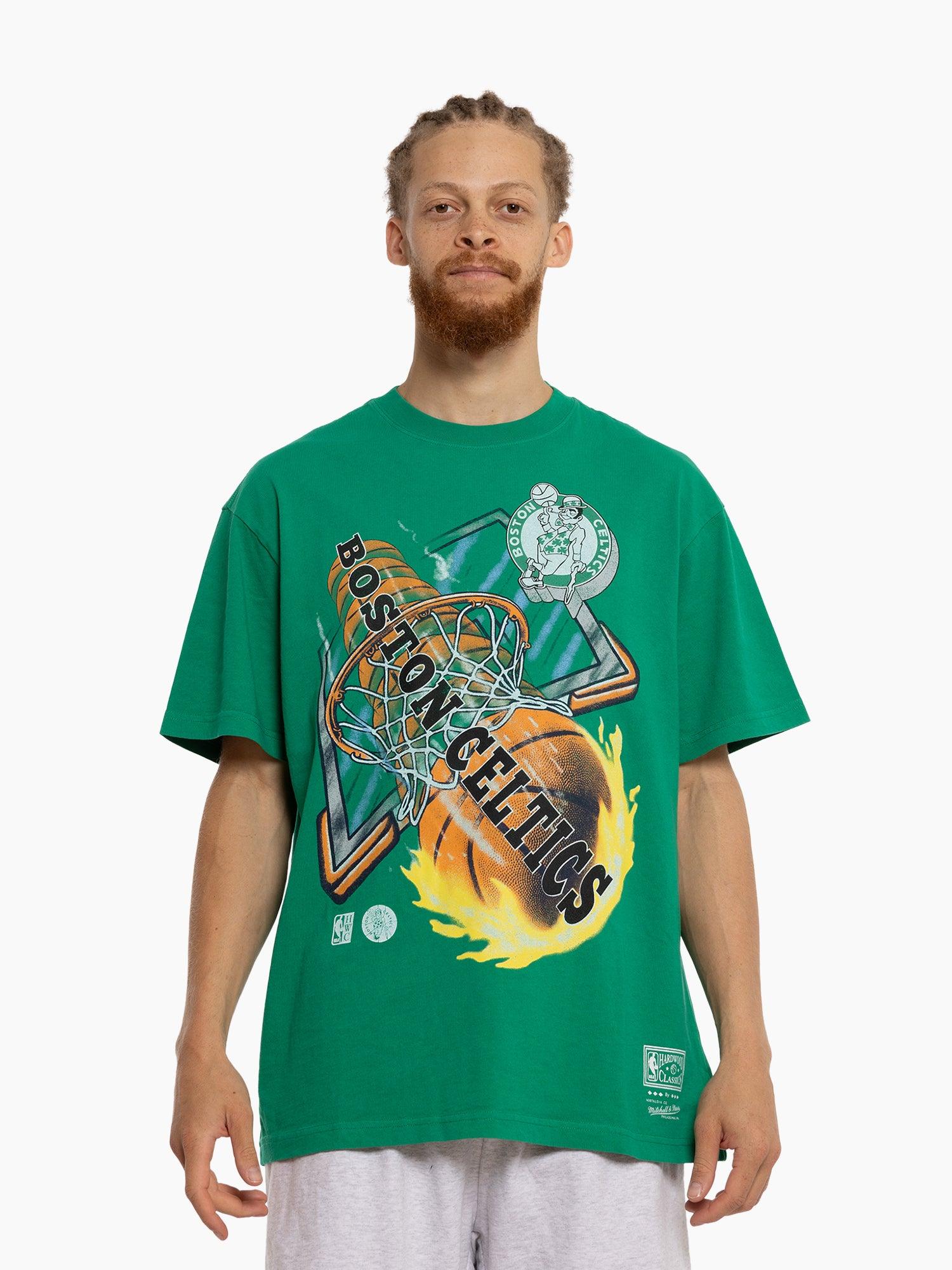 Mitchell And Ness T-Shirts Boston Celtics Mitchell & Ness NBA On Fire Vintage T-Shirt - Green