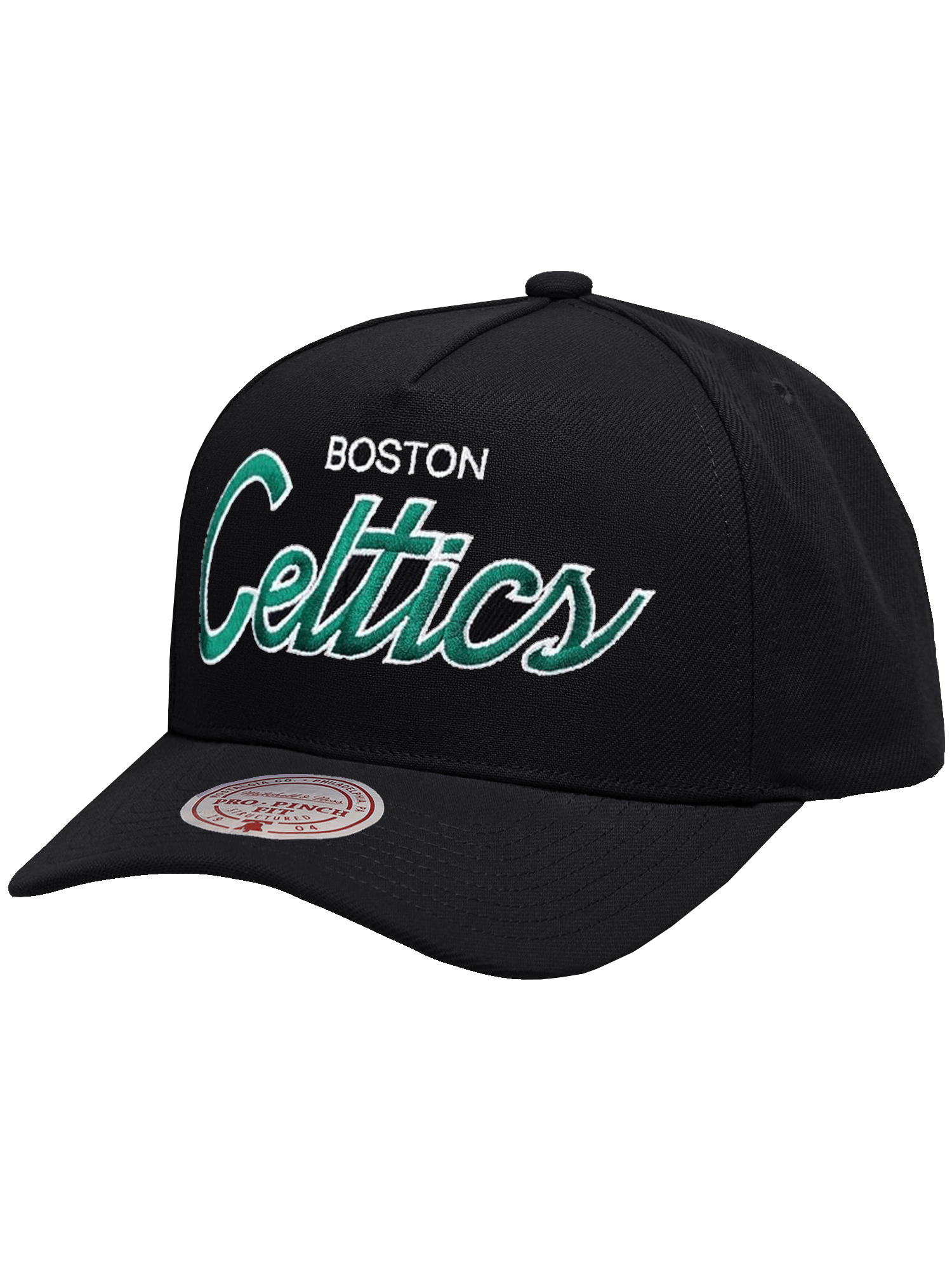 Mitchell And Ness Caps Boston Celtics Mitchell & Ness NBA Script 2.0 Pro Pinch Snapback Hat - Black