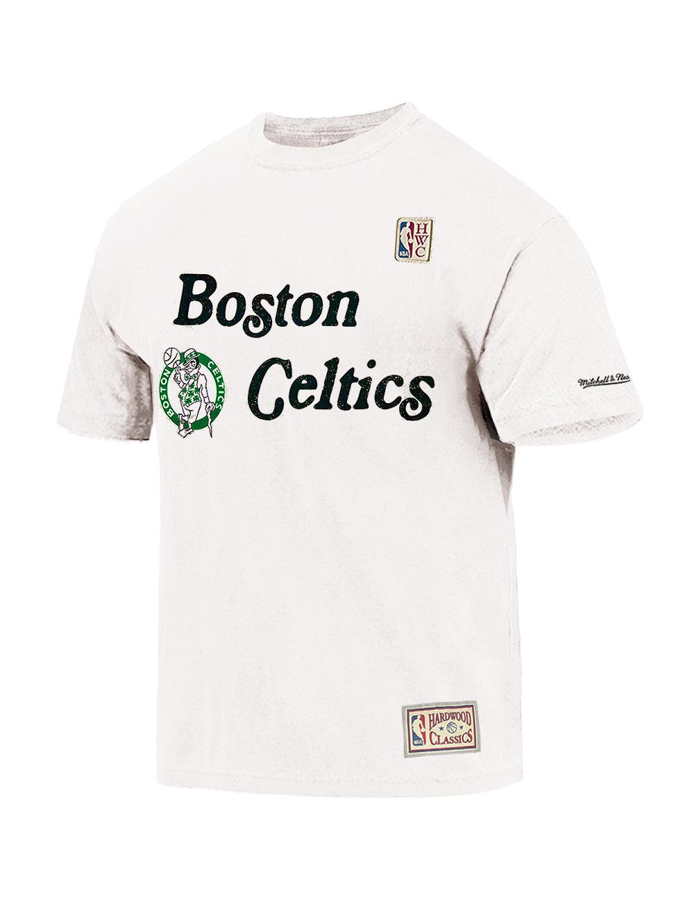 Mitchell And Ness T-Shirts Boston Celtics Mitchell & Ness NBA Script Patch Arch Vintage T-Shirt - Vintage White